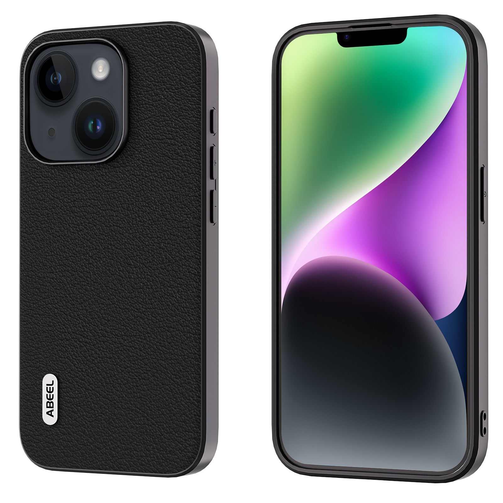 For iPhone 15 Plus ABEEL Genuine Leather Wave Black Edge Phone Case(Black) For iPhone 15 Plus ABEEL Genuine Leather Wave Black Edge Phone Case(Black)