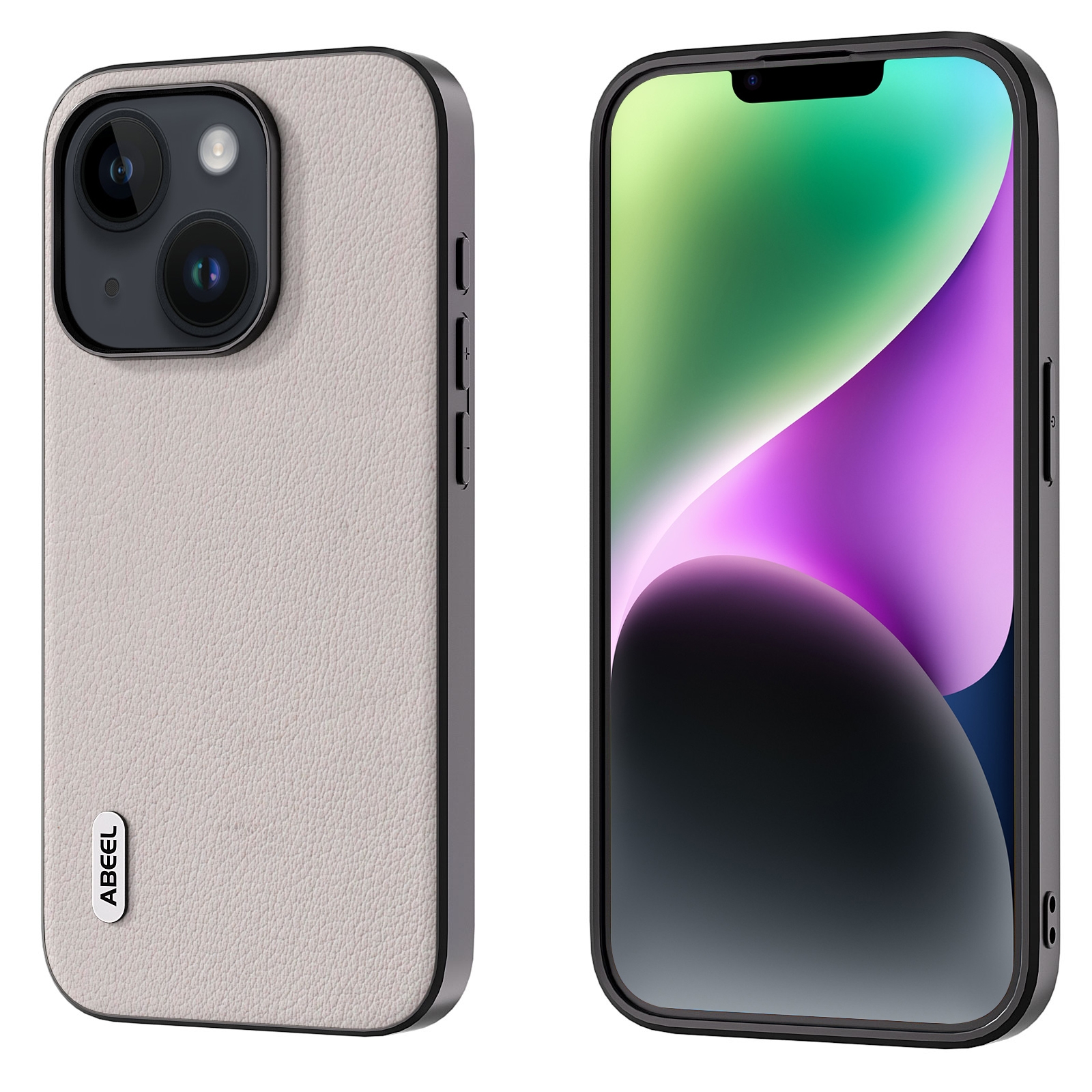 For iPhone 15 ABEEL Genuine Leather Wave Black Edge Phone Case(Grey) For iPhone 15 ABEEL Genuine Leather Wave Black Edge Phone Case(Grey)