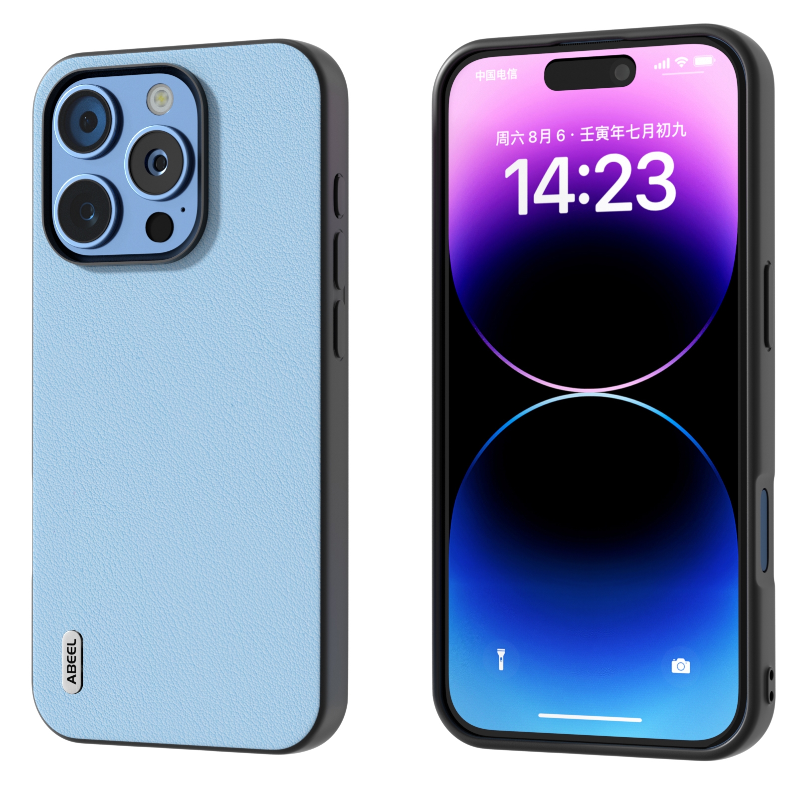 For iPhone 16 Pro ABEEL Genuine Leather Wave Black Edge Phone Case(Blue) For iPhone 16 Pro ABEEL Genuine Leather Wave Black Edge Phone Case(Blue)