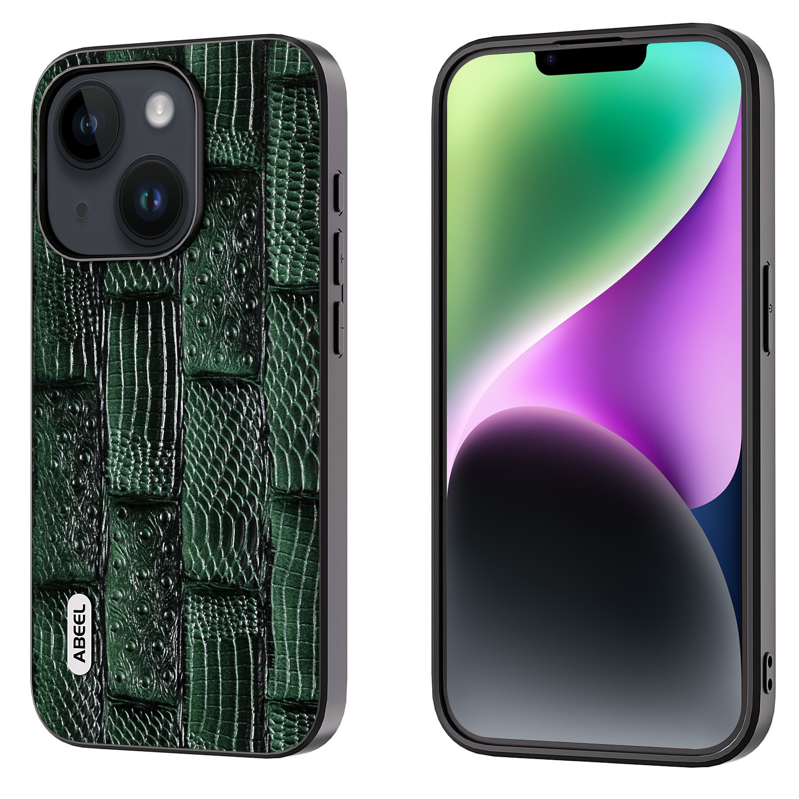 For iPhone 15 ABEEL Genuine Leather Mahjong Pattern Black Edge Phone Case(Green) For iPhone 15 ABEEL Genuine Leather Mahjong Pattern Black Edge Phone Case(Green)