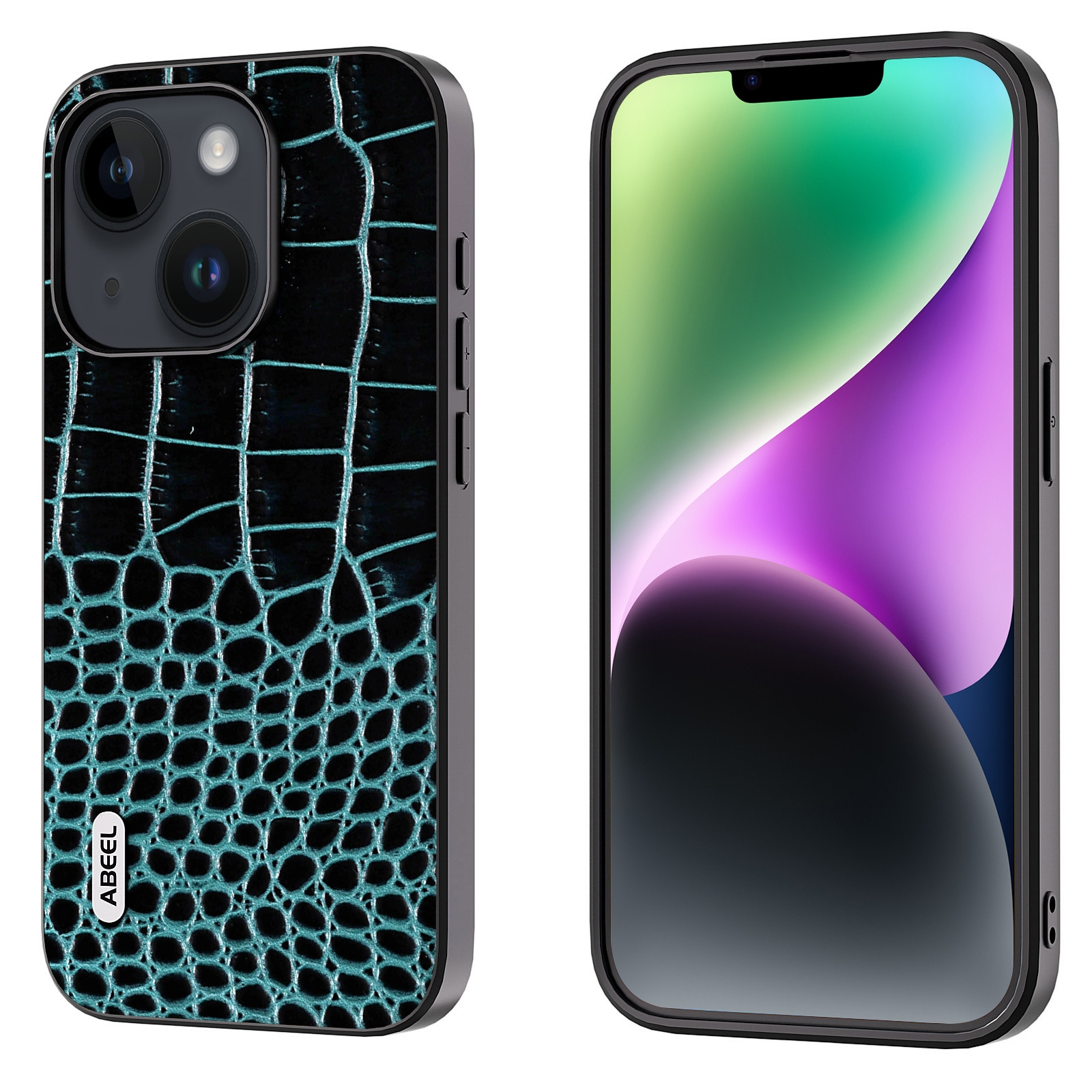 For iPhone 15 Plus ABEEL Genuine Leather Crocodile Pattern Black Edge Phone Case(Blue) For iPhone 15 Plus ABEEL Genuine Leather Crocodile Pattern Black Edge Phone Case(Blue)
