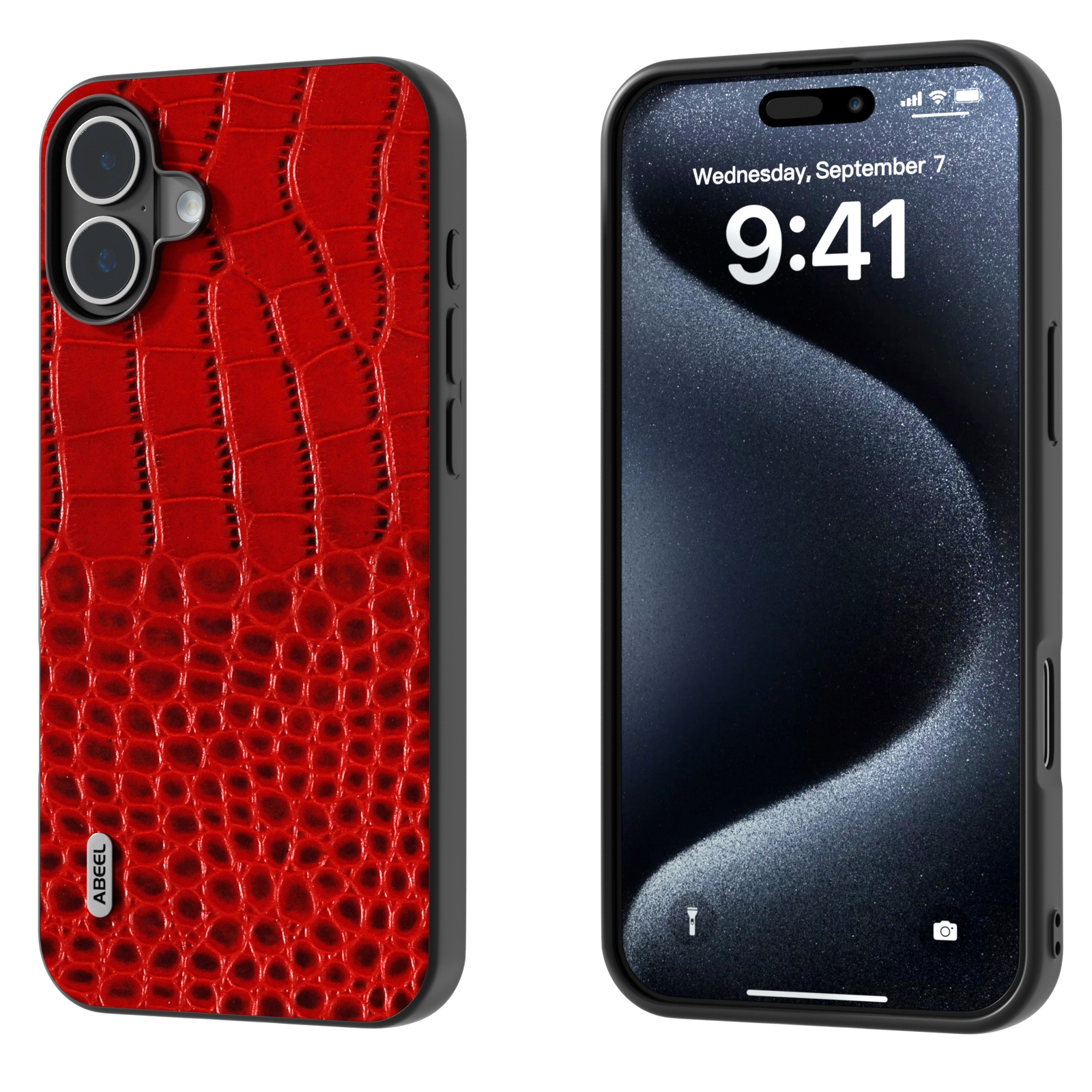 For iPhone 16 ABEEL Genuine Leather Crocodile Pattern Black Edge Phone Case(Red) For iPhone 16 ABEEL Genuine Leather Crocodile Pattern Black Edge Phone Case(Red)
