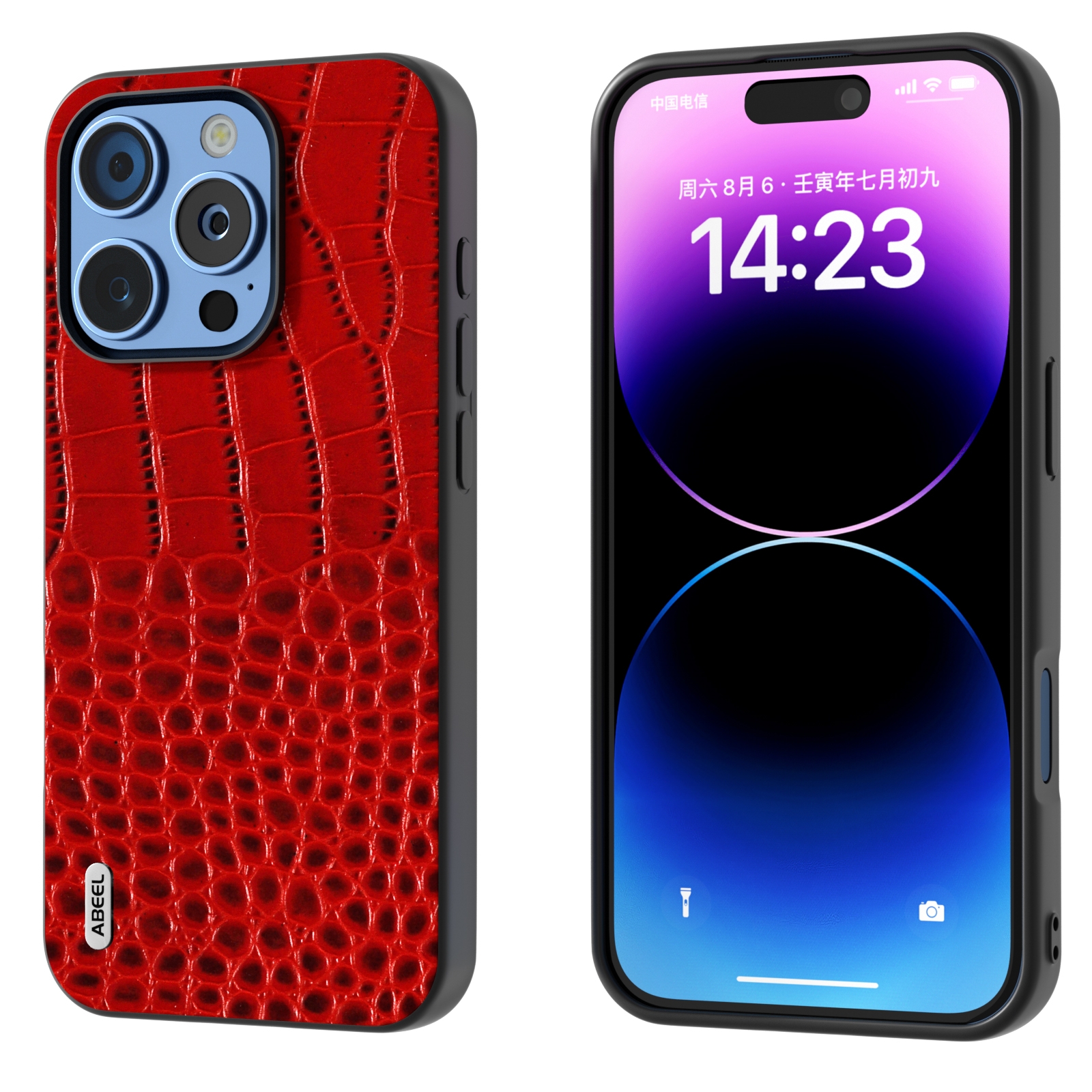 For iPhone 16 Pro ABEEL Genuine Leather Crocodile Pattern Black Edge Phone Case(Red) For iPhone 16 Pro ABEEL Genuine Leather Crocodile Pattern Black Edge Phone Case(Red)