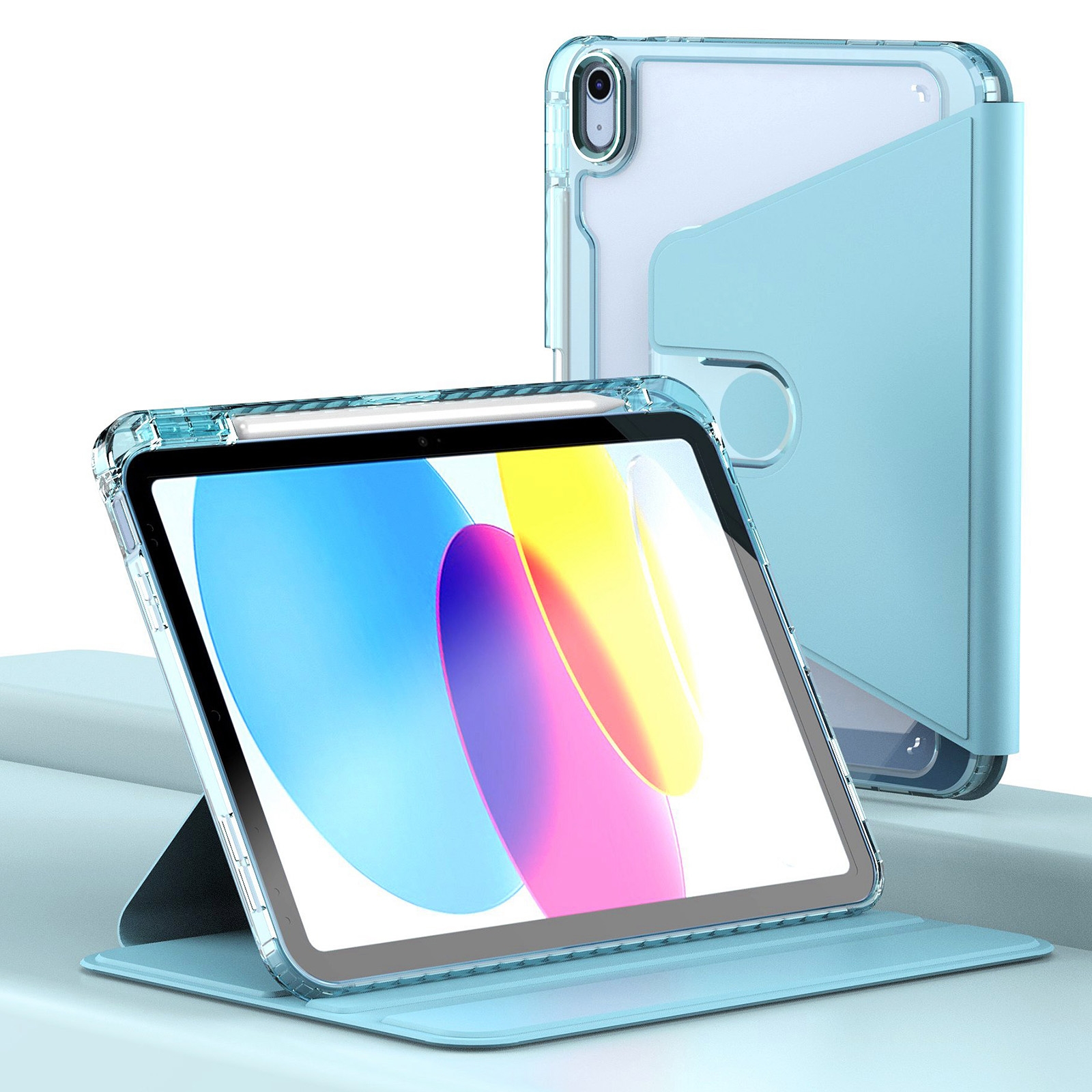 For iPad 10th Gen 10.9 2022 Clear 360 Rotation Stand Smart Leather Tablet Case(Baby Blue) For iPad 10th Gen 10.9 2022 Clear 360 Rotation Stand Smart Leather Tablet Case(Baby Blue)