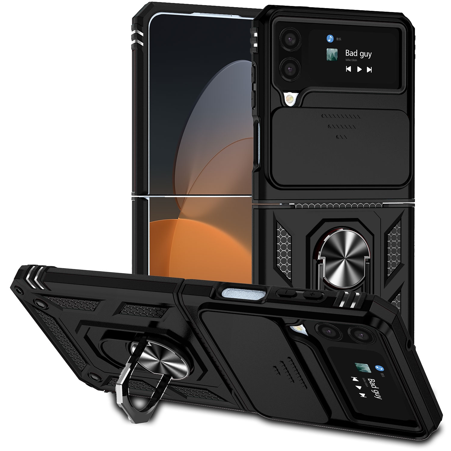 For Samsung Galaxy Z Flip4 Sliding Camshield Holder Phone Case(Black) For Samsung Galaxy Z Flip4 Sliding Camshield Holder Phone Case(Black)