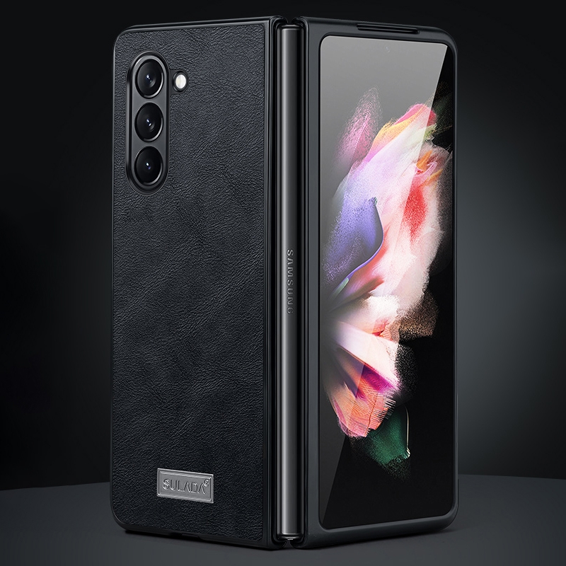 For Samsung Galaxy Z Fold6 SULADA Shockproof TPU + Handmade Leather Phone Case(Black) For Samsung Galaxy Z Fold6 SULADA Shockproof TPU + Handmade Leather Phone Case(Black)