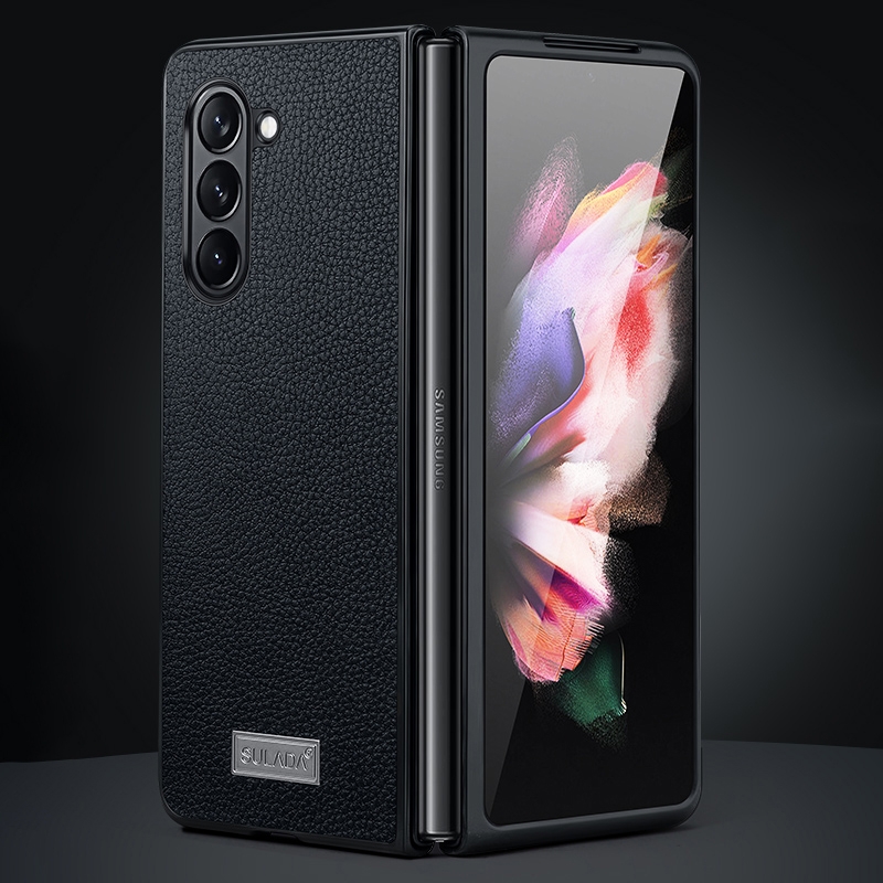 For Samsung Galaxy Z Fold6 SULADA Shockproof TPU + Litchi Texture Leather Phone Case(Black) For Samsung Galaxy Z Fold6 SULADA Shockproof TPU + Litchi Texture Leather Phone Case(Black)