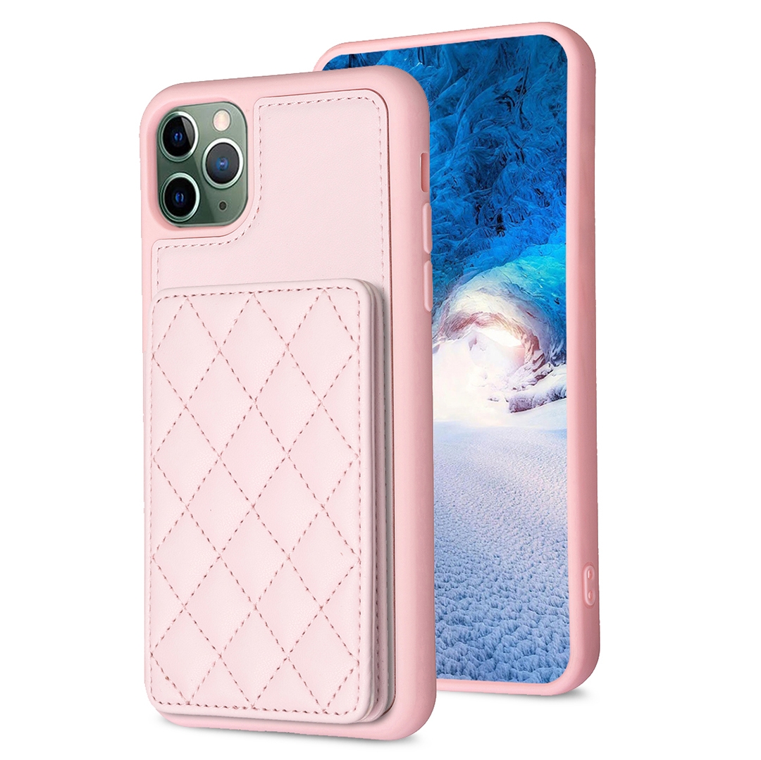 For iPhone 11 Pro BF25 Square Plaid Card Bag Holder Phone Case(Pink) For iPhone 11 Pro BF25 Square Plaid Card Bag Holder Phone Case(Pink)