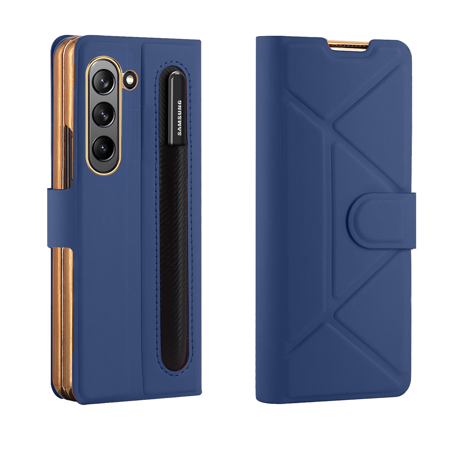 For Samsung Galaxy Z Fold5 Shockproof Folding Phone Leather Case with Pen Slot & Holder(Blue) For Samsung Galaxy Z Fold5 Shockproof Folding Phone Leather Case with Pen Slot & Holder(Blue)