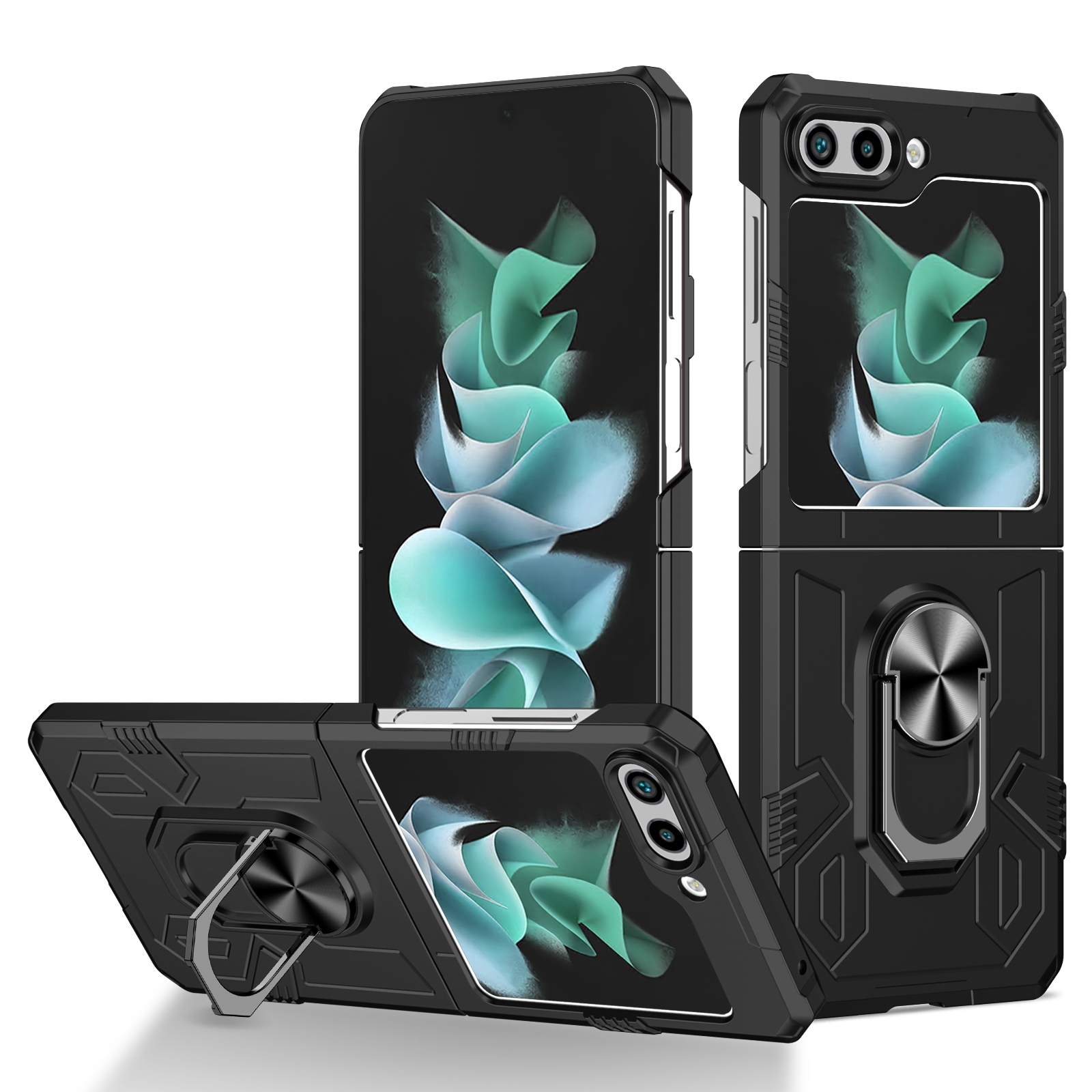 For Samsung Galaxy Z Flip5 5G Matte UV Armor Ring Shockproof Phone Case(Black) For Samsung Galaxy Z Flip5 5G Matte UV Armor Ring Shockproof Phone Case(Black)