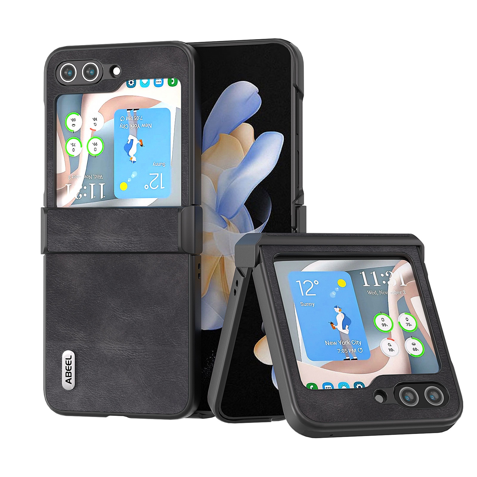 For Samsung Galaxy Z Flip5 ABEEL Cowhide Texture PU Phone Case(Black) For Samsung Galaxy Z Flip5 ABEEL Cowhide Texture PU Phone Case(Black)