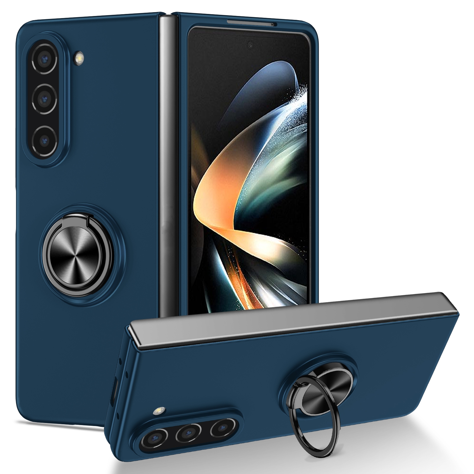 For Samsung Galaxy Z Fold5 5G Armor Ring Holder Phone Case(Dark Blue) For Samsung Galaxy Z Fold5 5G Armor Ring Holder Phone Case(Dark Blue)