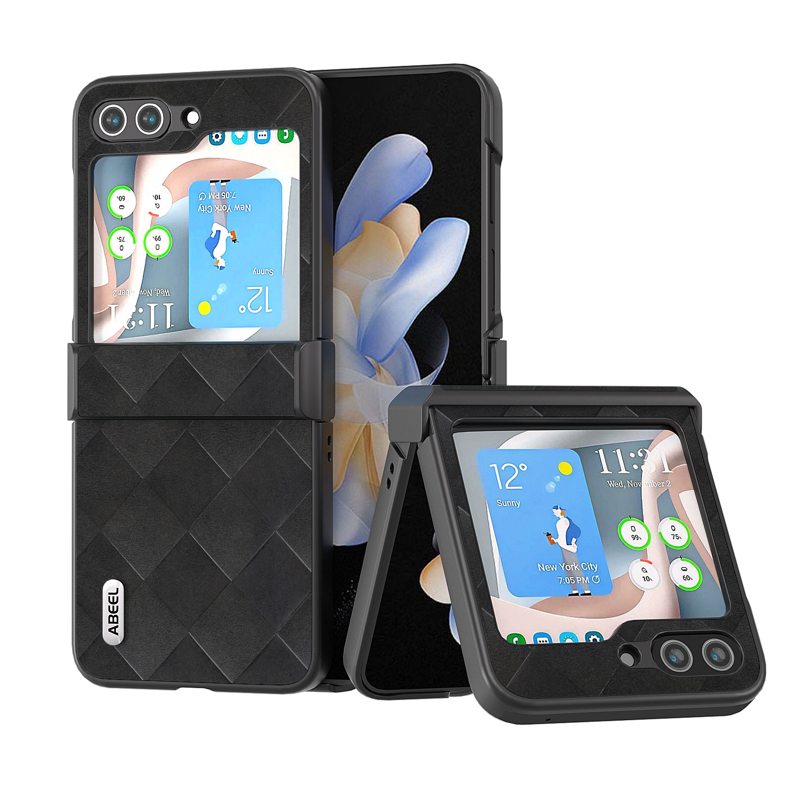 For Samsung Galaxy Z Flip5 ABEEL Weave Plaid PU Phone Case(Black) For Samsung Galaxy Z Flip5 ABEEL Weave Plaid PU Phone Case(Black)