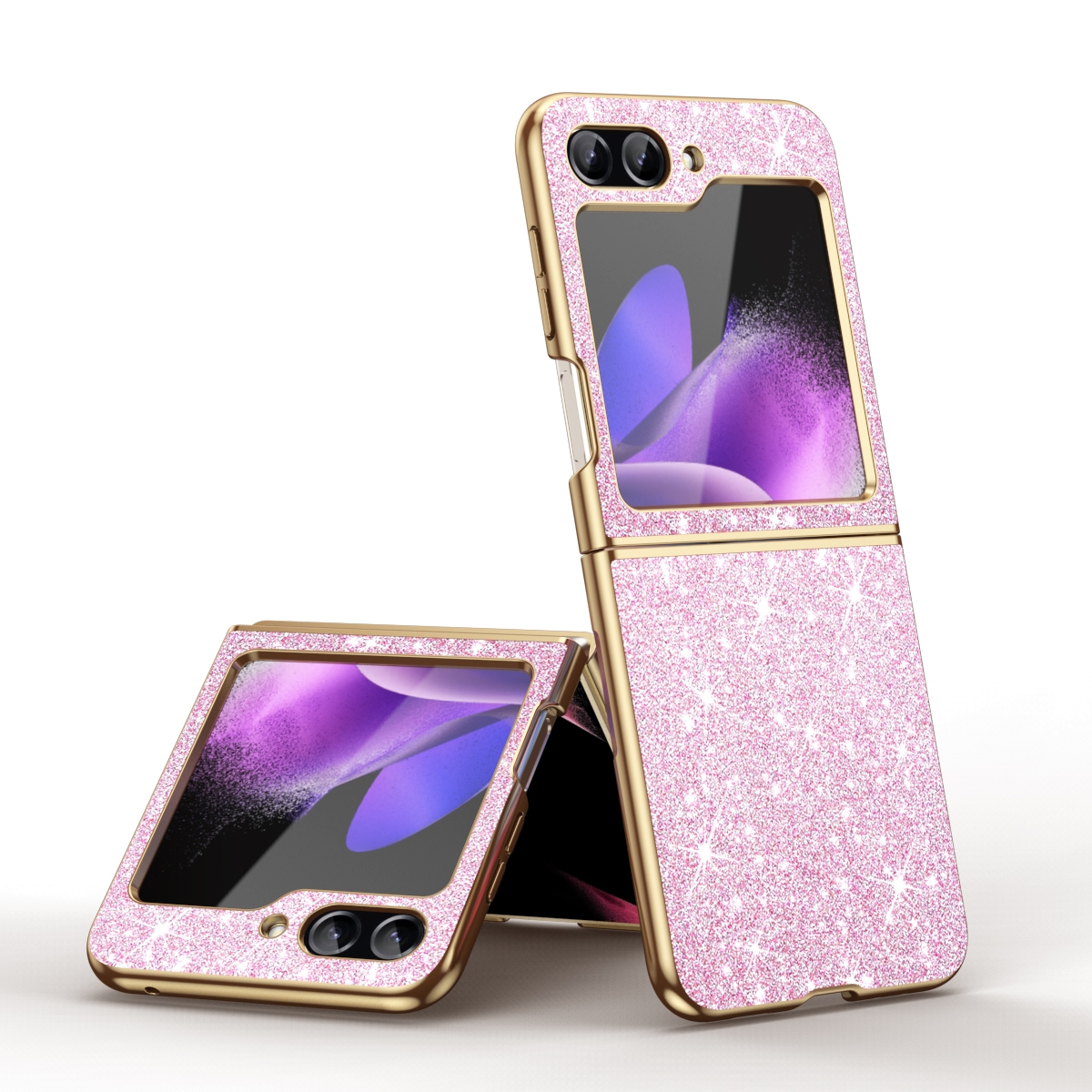 For Samsung Galaxy Z Flip5 Electroplate Glittery Shockproof Phone Case(Pink) For Samsung Galaxy Z Flip5 Electroplate Glittery Shockproof Phone Case(Pink)