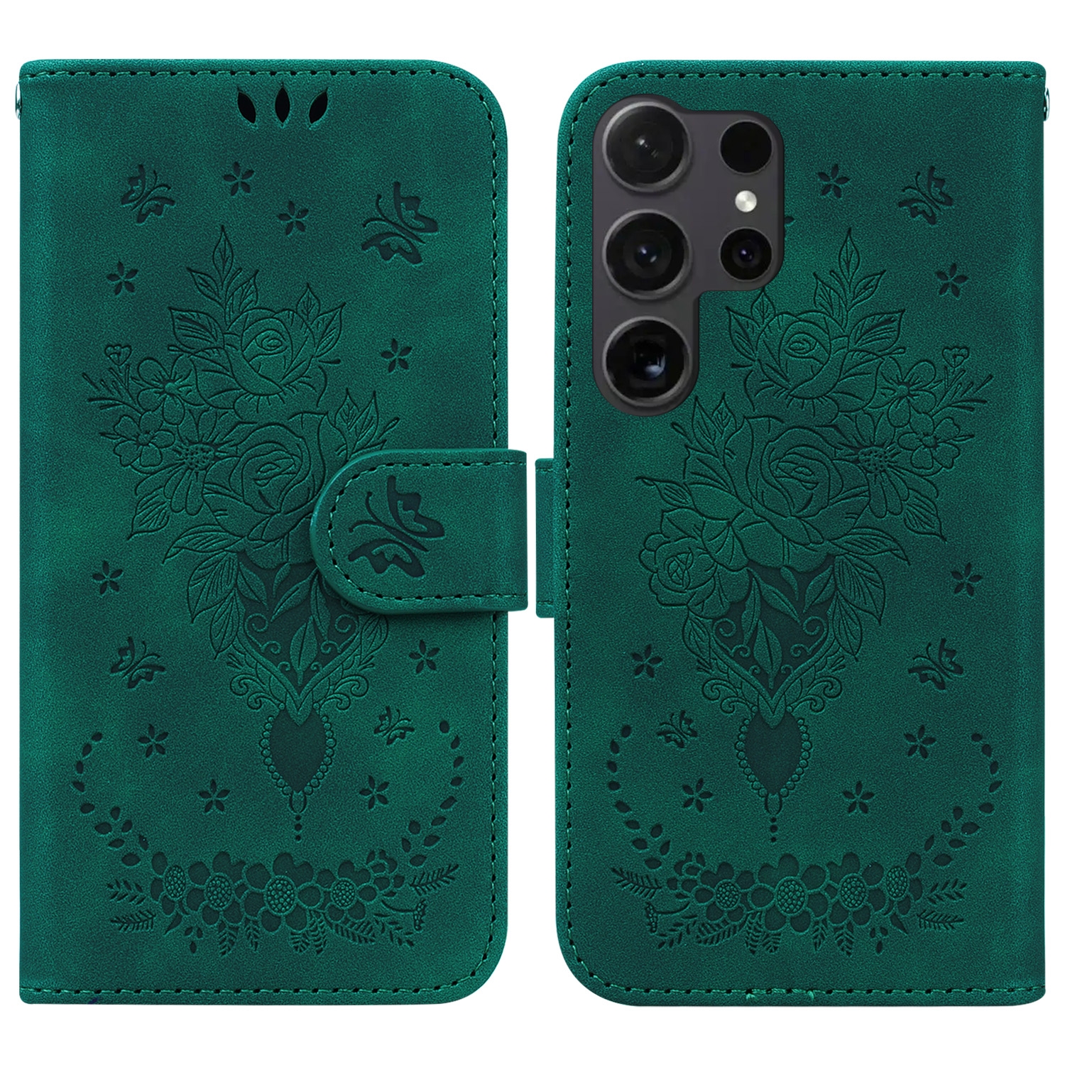 For Samsung Galaxy S24 Ultra 5G Butterfly Rose Embossed Leather Phone Case(Green) For Samsung Galaxy S24 Ultra 5G Butterfly Rose Embossed Leather Phone Case(Green)