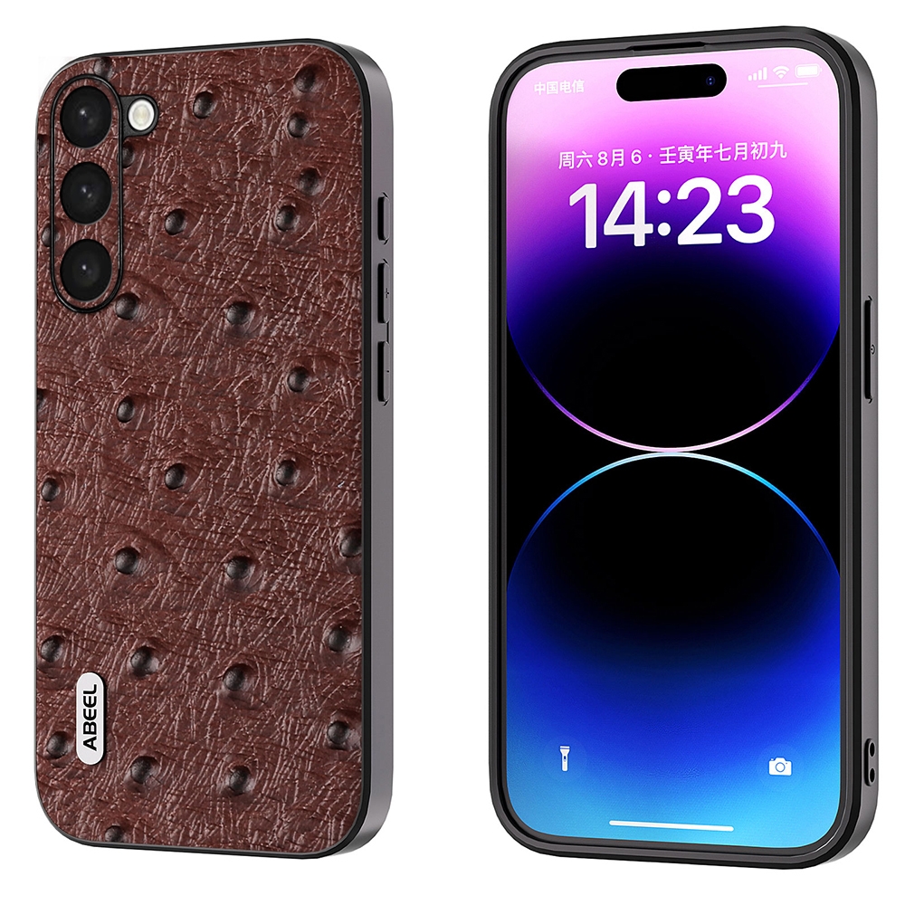 For Samsung Galaxy S23 5G ABEEL Genuine Leather Ostrich Texture Phone Case(Coffee) For Samsung Galaxy S23 5G ABEEL Genuine Leather Ostrich Texture Phone Case(Coffee)