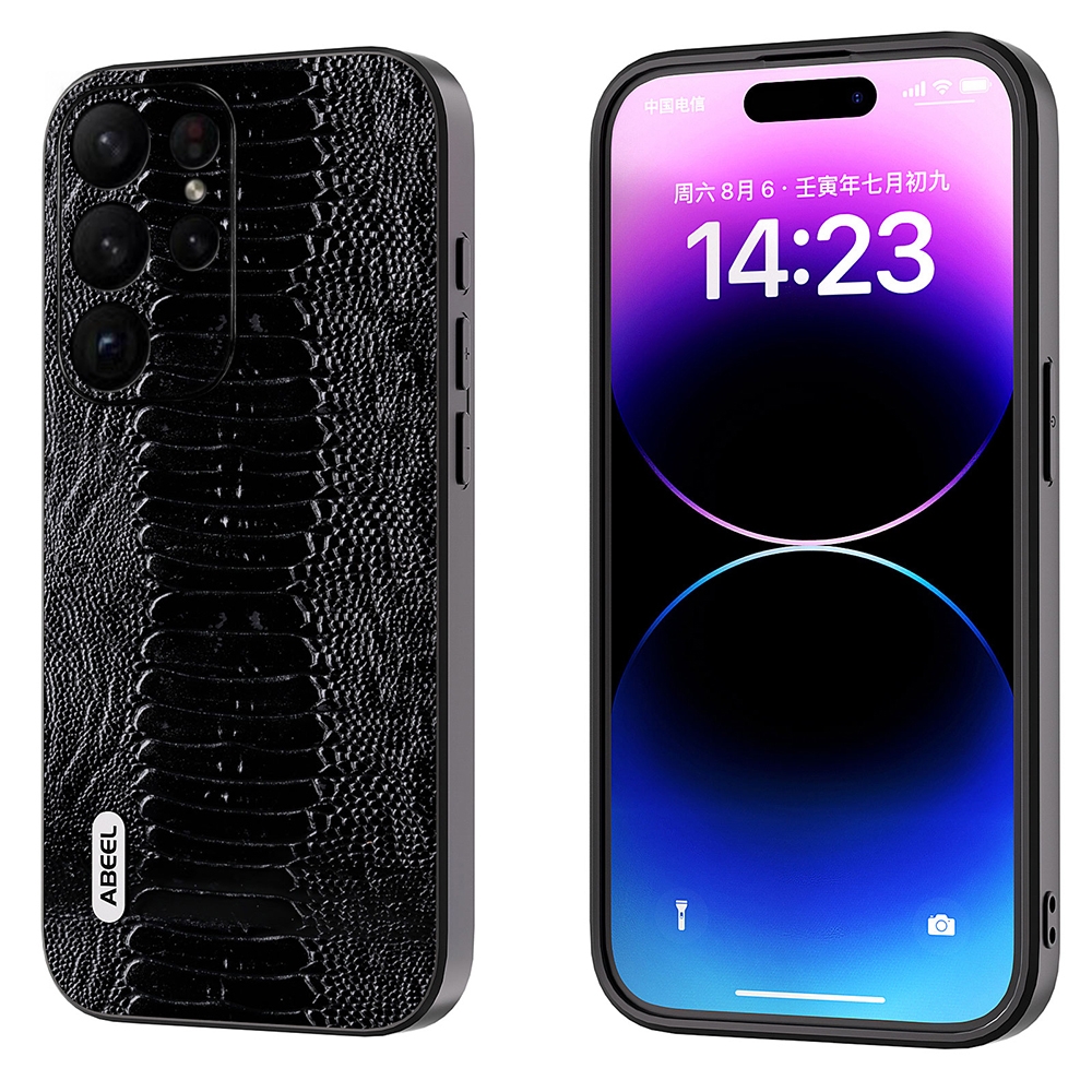 For Samsung Galaxy S23 Ultra 5G ABEEL Genuine Leather Weilai Series Phone Case(Black)
