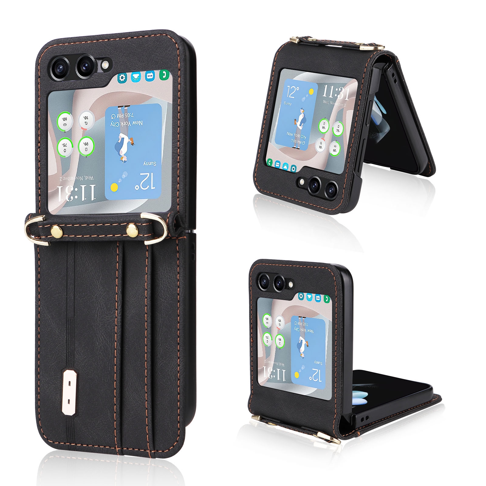 For Samsung Galaxy Z Flip5 5G Crossbody Siamese Leather Phone Case with Lanyard(Black) For Samsung Galaxy Z Flip5 5G Crossbody Siamese Leather Phone Case with Lanyard(Black)