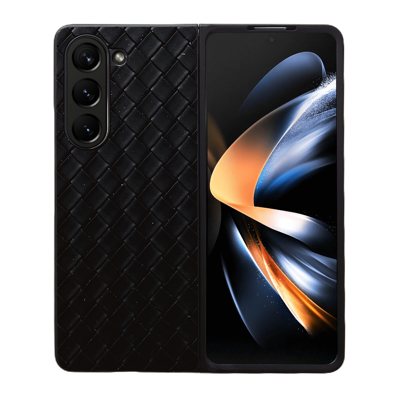 For Samsung Galaxy Z Fold5 5G Woven Texture Folding Phone Case(Black) For Samsung Galaxy Z Fold5 5G Woven Texture Folding Phone Case(Black)