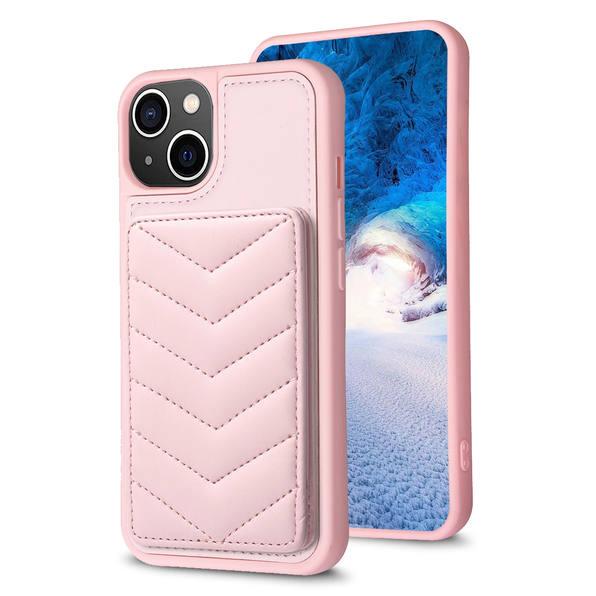 For iPhone 11 BF26 Wave Pattern Card Bag Holder Phone Case(Pink) For iPhone 11 BF26 Wave Pattern Card Bag Holder Phone Case(Pink)