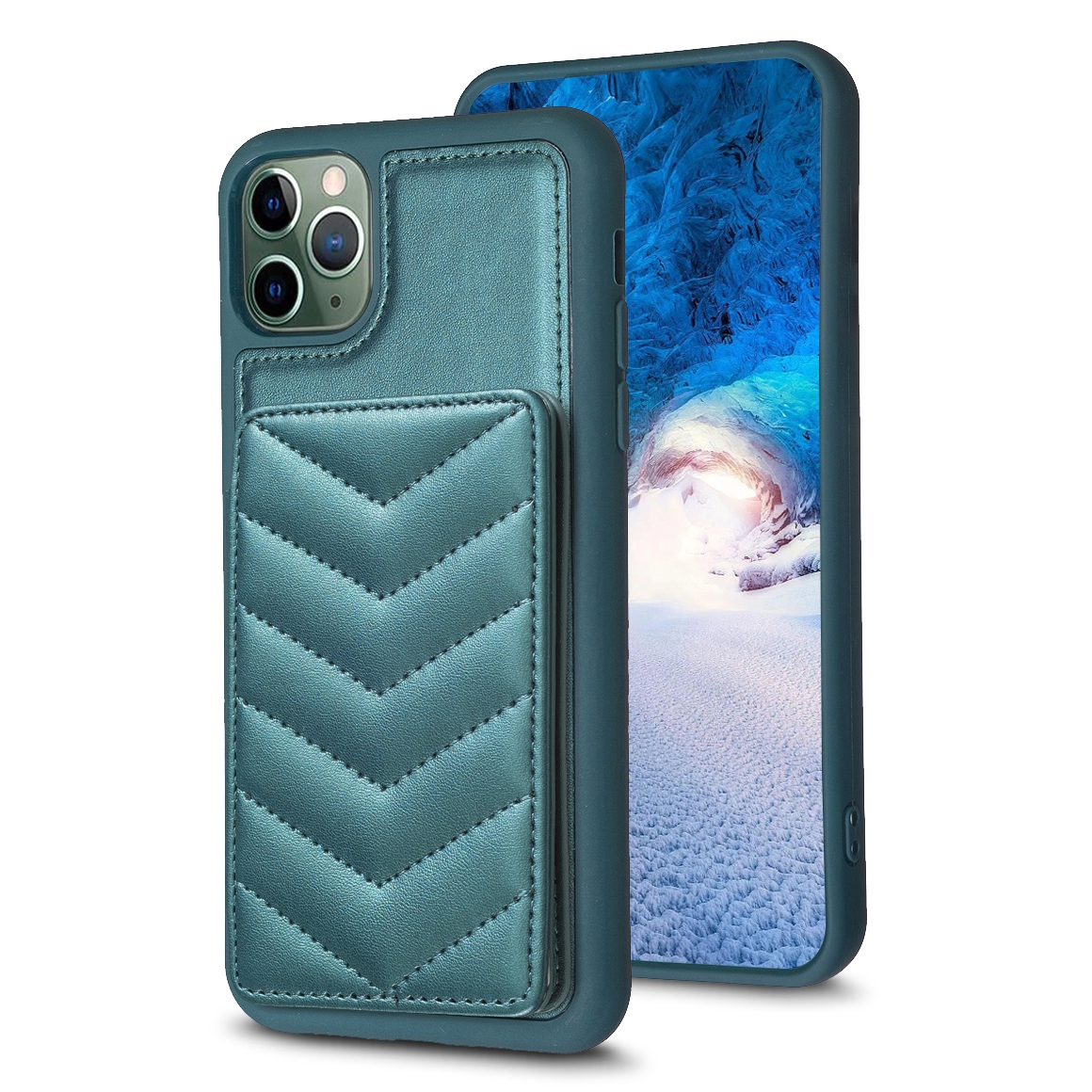For iPhone 11 Pro BF26 Wave Pattern Card Bag Holder Phone Case(Green) For iPhone 11 Pro BF26 Wave Pattern Card Bag Holder Phone Case(Green)