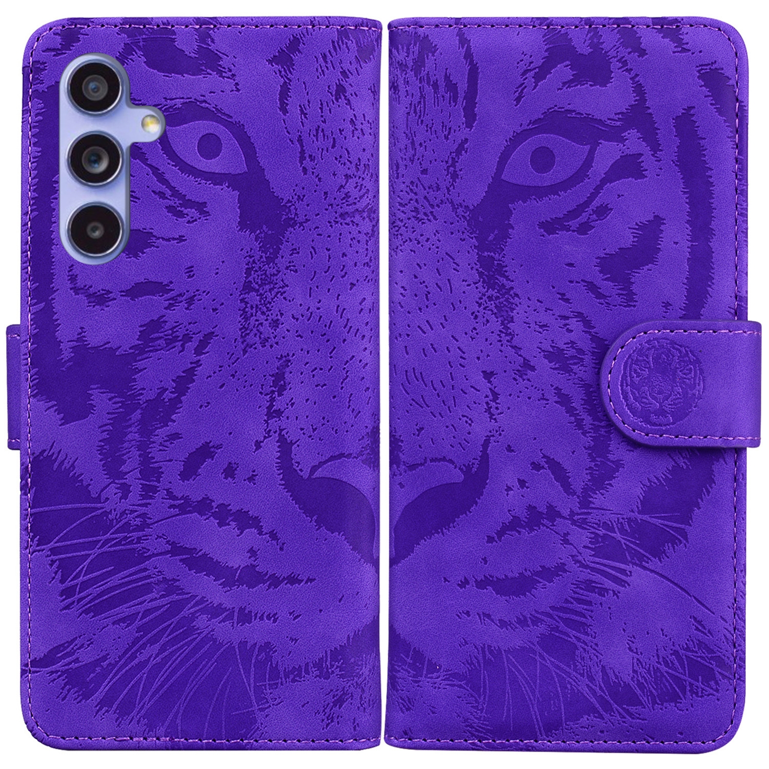 For Samsung Galaxy S23 FE 5G Tiger Embossing Pattern Flip Leather Phone Case(Purple) For Samsung Galaxy S23 FE 5G Tiger Embossing Pattern Flip Leather Phone Case(Purple)