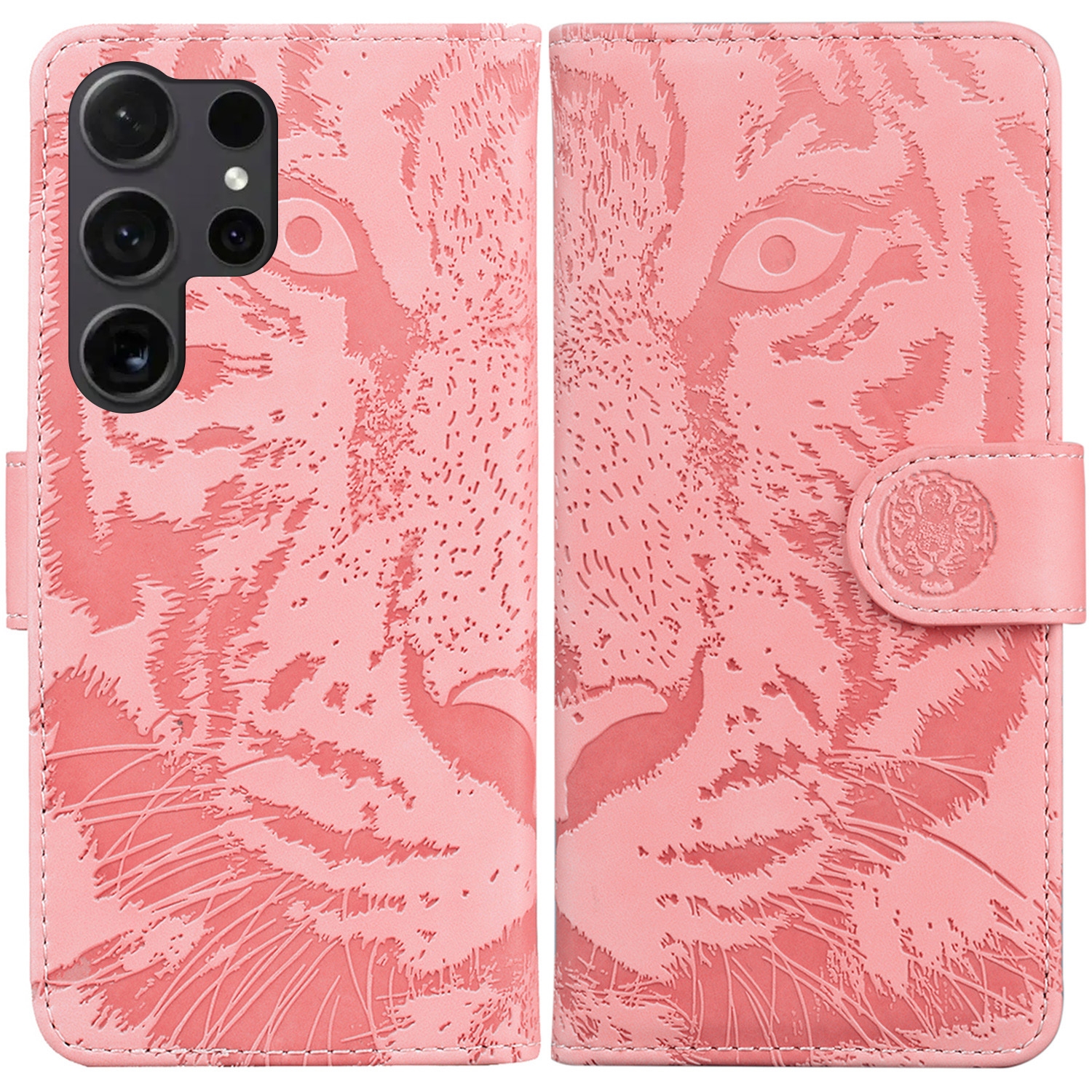 For Samsung Galaxy S24 Ultra 5G Tiger Embossing Pattern Flip Leather Phone Case(Pink) For Samsung Galaxy S24 Ultra 5G Tiger Embossing Pattern Flip Leather Phone Case(Pink)