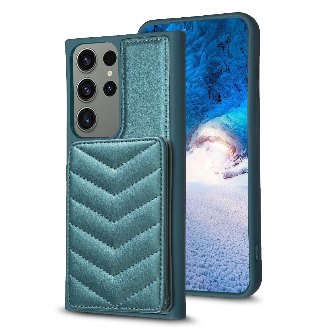 For Samsung Galaxy S23 Ultra 5G BF26 Wave Pattern Card Bag Holder Phone Case(Green)