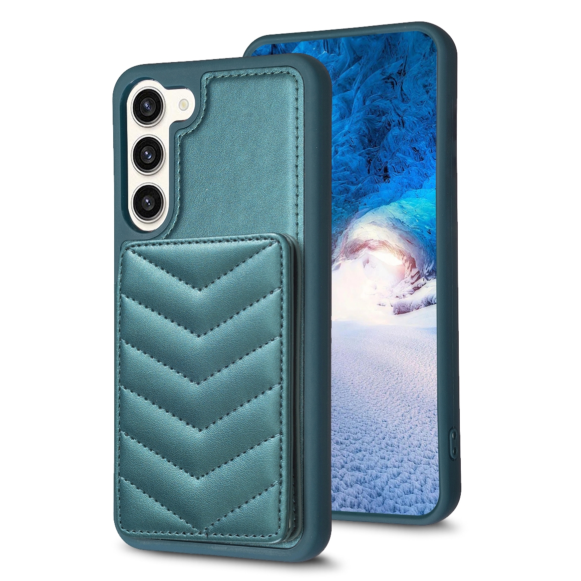 For Samsung Galaxy S23+ 5G BF26 Wave Pattern Card Bag Holder Phone Case(Green) For Samsung Galaxy S23+ 5G BF26 Wave Pattern Card Bag Holder Phone Case(Green)
