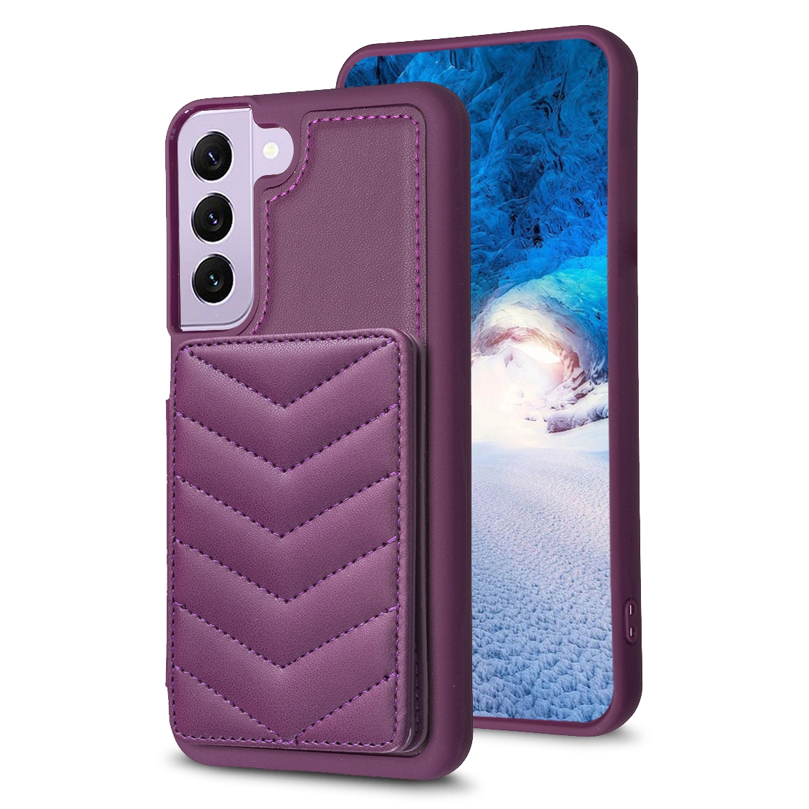For Samsung Galaxy S21 5G BF26 Wave Pattern Card Bag Holder Phone Case(Dark Purple) For Samsung Galaxy S21 5G BF26 Wave Pattern Card Bag Holder Phone Case(Dark Purple)