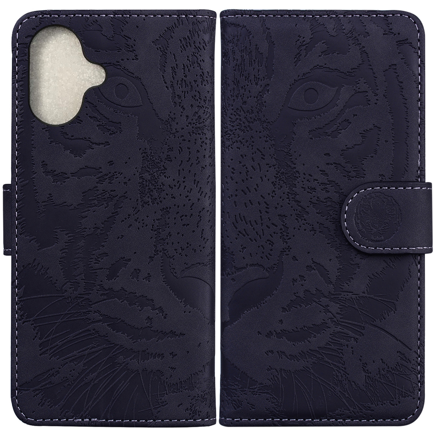 For iPhone 16 Tiger Embossing Pattern Leather Phone Case(Black) For iPhone 16 Tiger Embossing Pattern Leather Phone Case(Black)