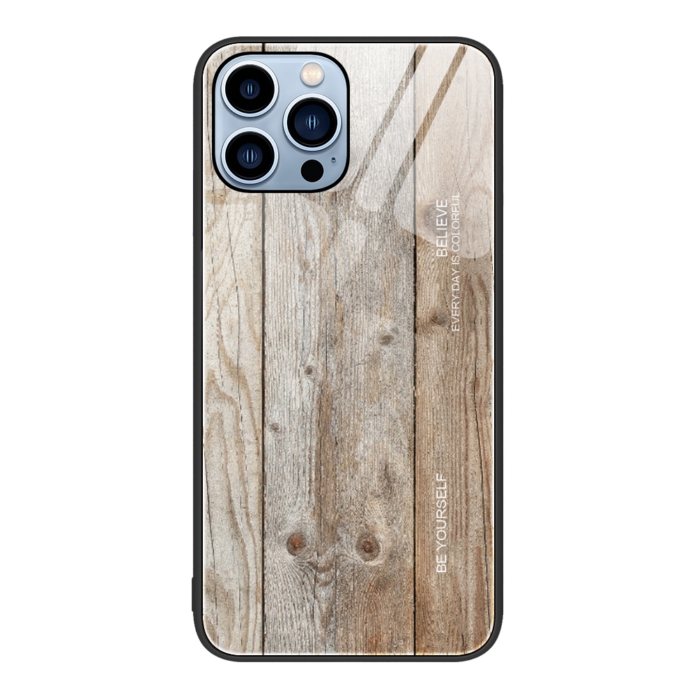 For iPhone 15 Pro Wood Grain Glass Phone Case(Grey) For iPhone 15 Pro Wood Grain Glass Phone Case(Grey)