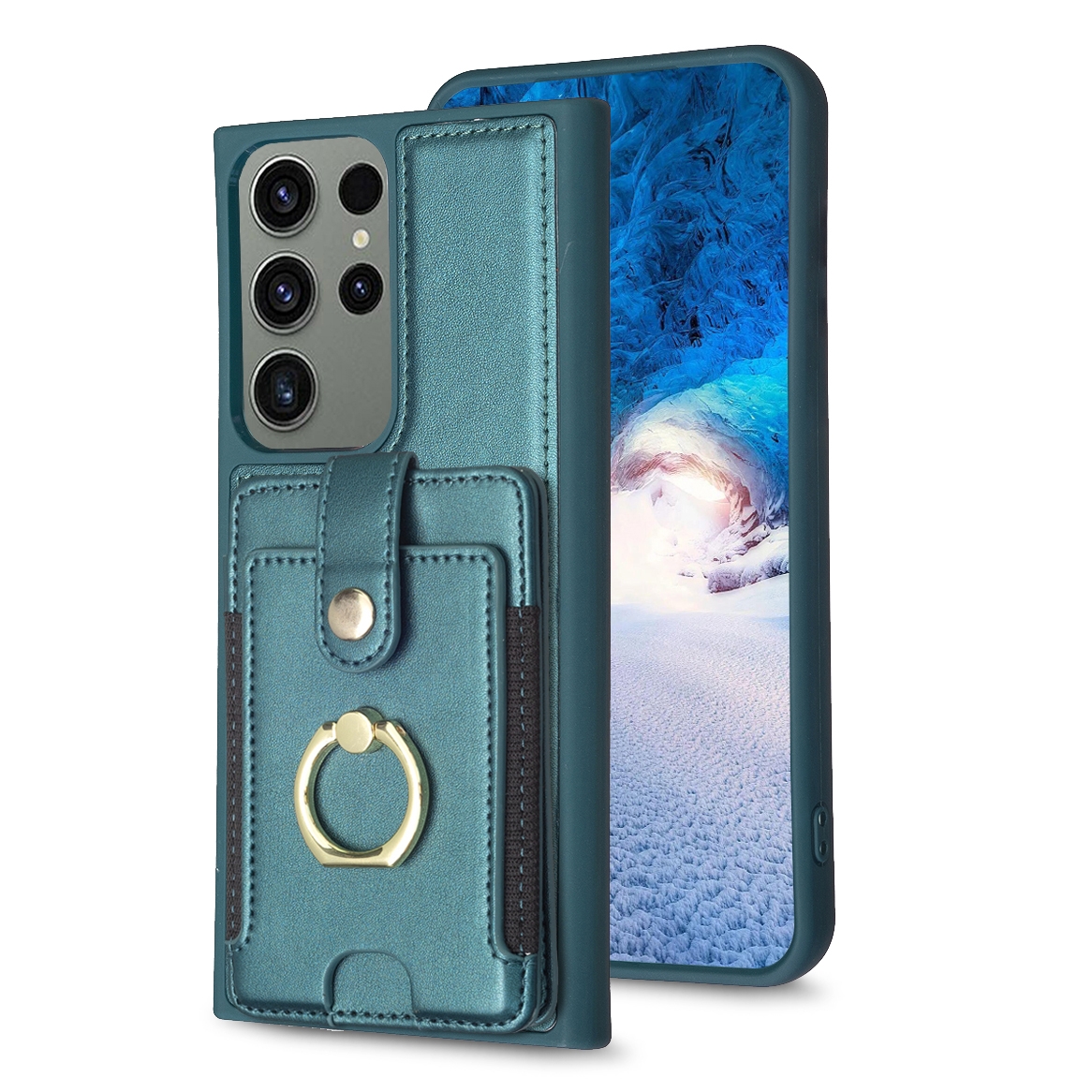 For Samsung Galaxy S23 Ultra 5G BF27 Metal Ring Card Bag Holder Phone Case(Green) For Samsung Galaxy S23 Ultra 5G BF27 Metal Ring Card Bag Holder Phone Case(Green)
