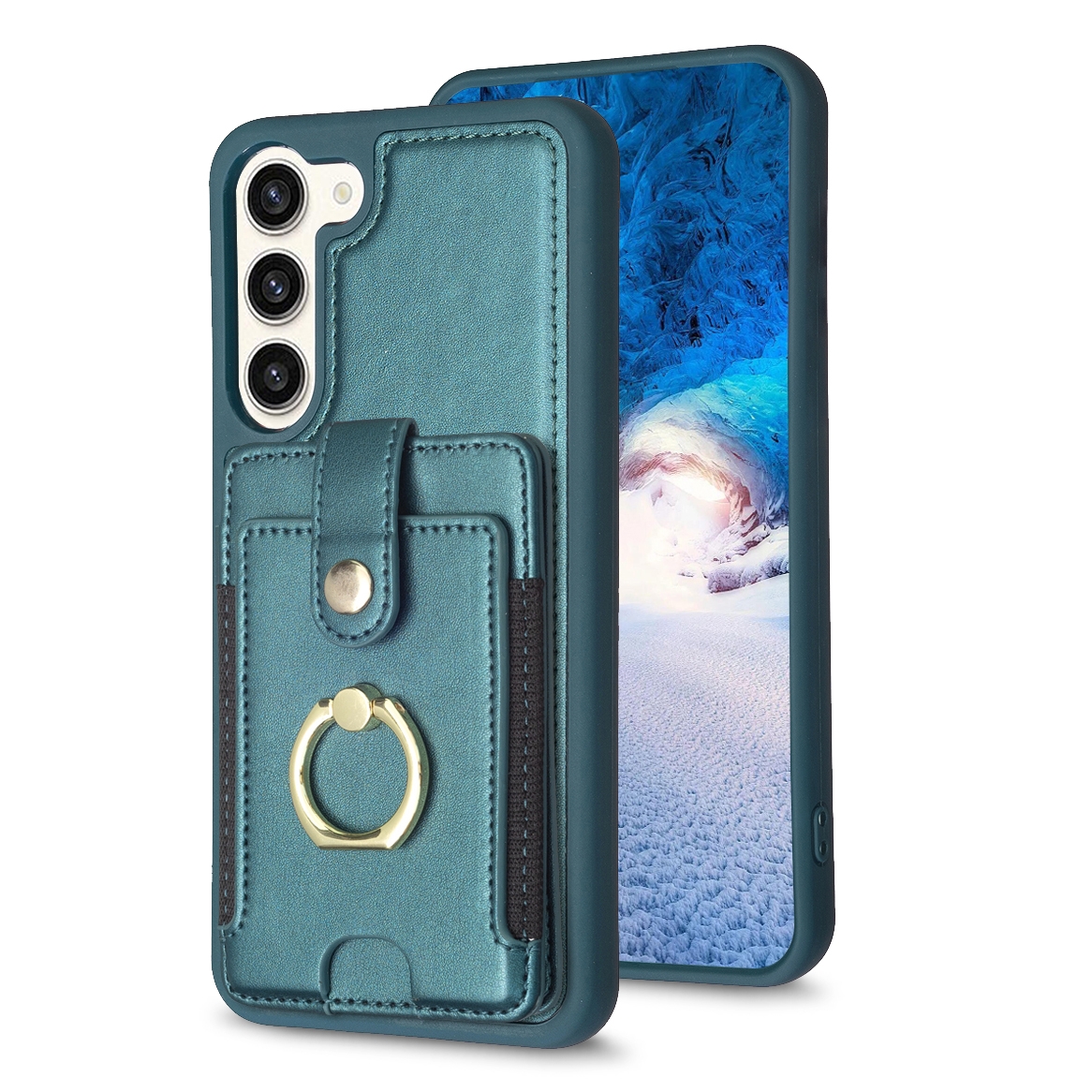 For Samsung Galaxy S23+ 5G BF27 Metal Ring Card Bag Holder Phone Case(Green) For Samsung Galaxy S23+ 5G BF27 Metal Ring Card Bag Holder Phone Case(Green)