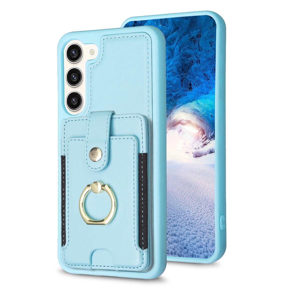 For Samsung Galaxy S23+ 5G BF27 Metal Ring Card Bag Holder Phone Case(Blue) For Samsung Galaxy S23+ 5G BF27 Metal Ring Card Bag Holder Phone Case(Blue)