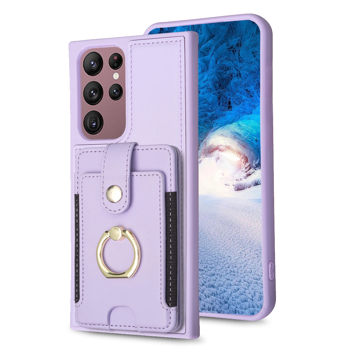 For Samsung Galaxy S22 Ultra 5G BF27 Metal Ring Card Bag Holder Phone Case(Purple) For Samsung Galaxy S22 Ultra 5G BF27 Metal Ring Card Bag Holder Phone Case(Purple)
