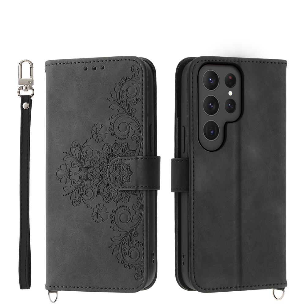 For Samsung Galaxy S24 Ultra 5G Skin-feel Flowers Embossed Wallet Leather Phone Case(Black) For Samsung Galaxy S24 Ultra 5G Skin-feel Flowers Embossed Wallet Leather Phone Case(Black)
