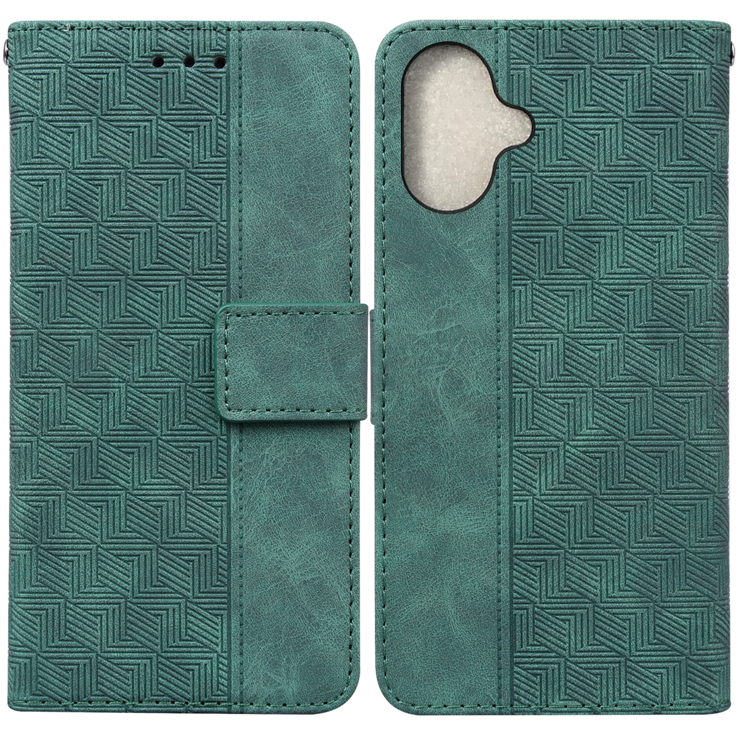 For iPhone 16 Plus Geometric Embossed Leather Phone Case(Green) For iPhone 16 Plus Geometric Embossed Leather Phone Case(Green)