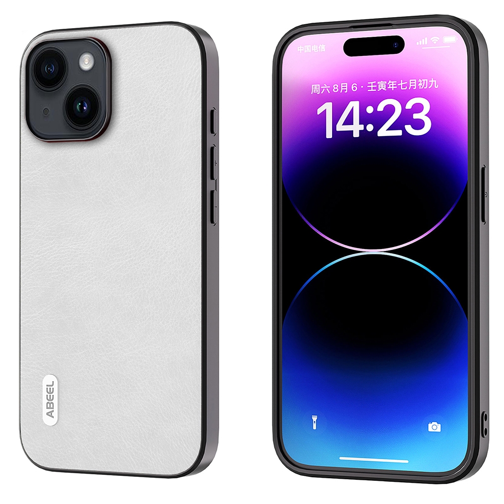 For iPhone 14 Plus ABEEL Dual Color Lichi Texture PU Phone Case(White) For iPhone 14 Plus ABEEL Dual Color Lichi Texture PU Phone Case(White)
