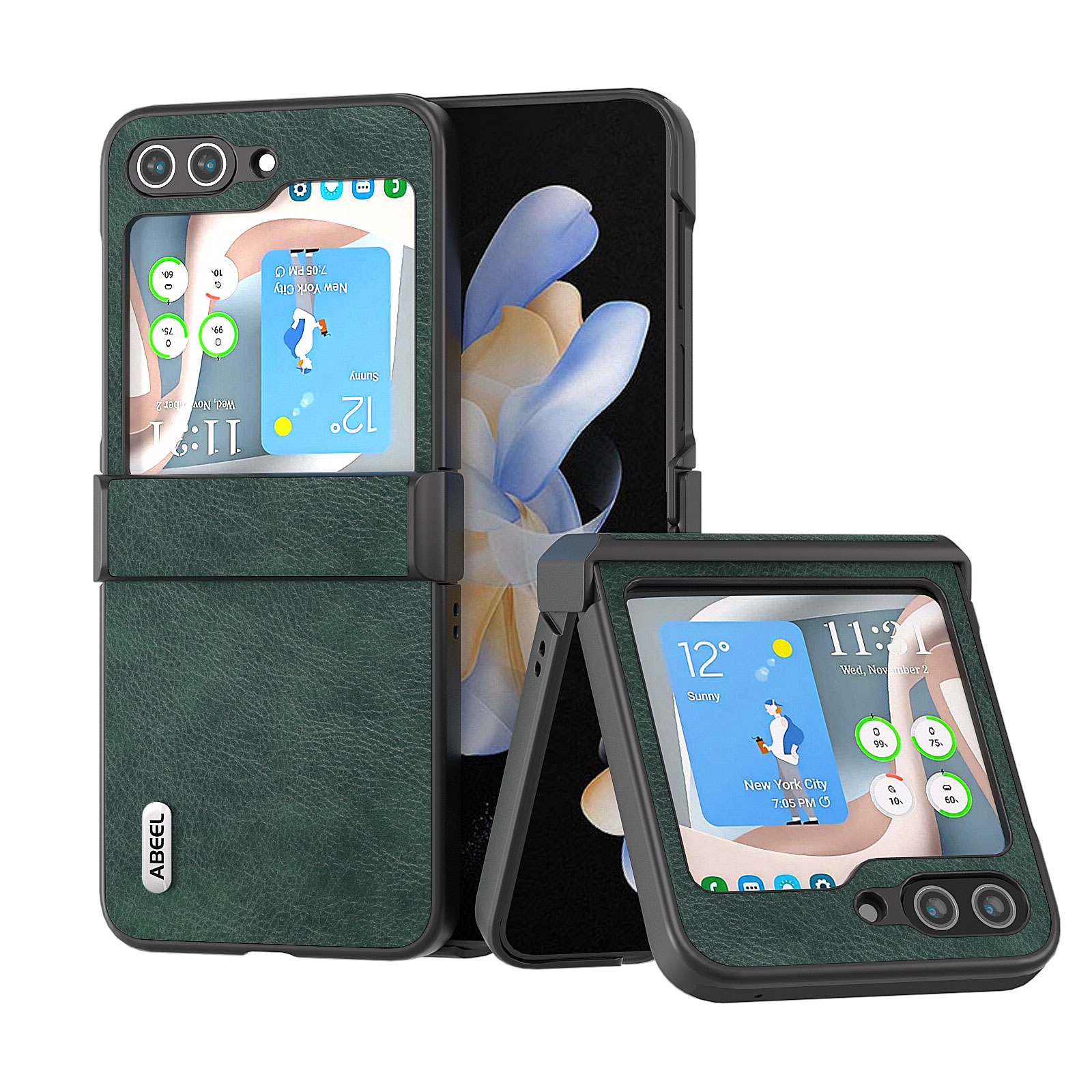 For Samsung Galaxy Z Flip5 ABEEL Dual Color Lichi Texture PU Phone Case(Green) For Samsung Galaxy Z Flip5 ABEEL Dual Color Lichi Texture PU Phone Case(Green)