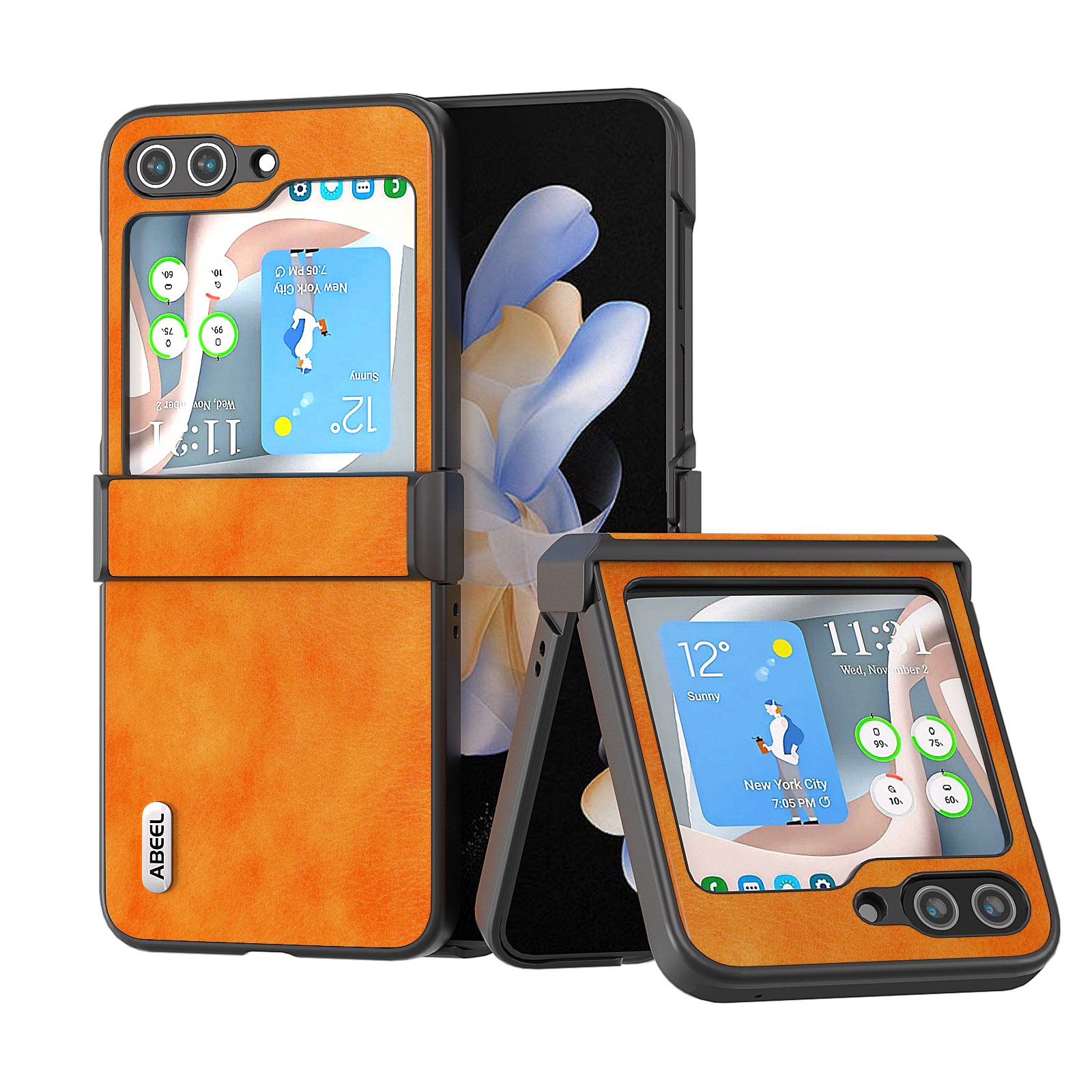 For Samsung Galaxy Z Flip6 ABEEL Dual Color Lichi Texture PU Phone Case(Orange) For Samsung Galaxy Z Flip6 ABEEL Dual Color Lichi Texture PU Phone Case(Orange)