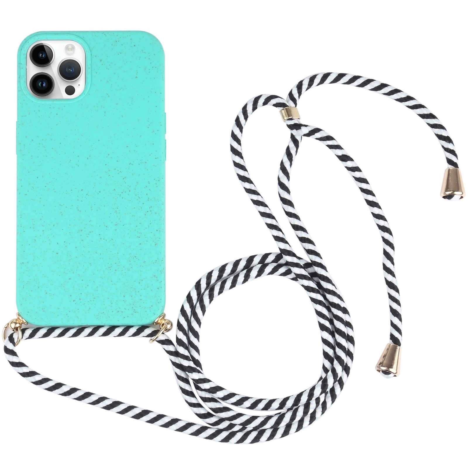 For iPhone 15 Pro Wheat Straw TPU Shockproof Phone Case with Neck Lanyard(Green) For iPhone 15 Pro Wheat Straw TPU Shockproof Phone Case with Neck Lanyard(Green)