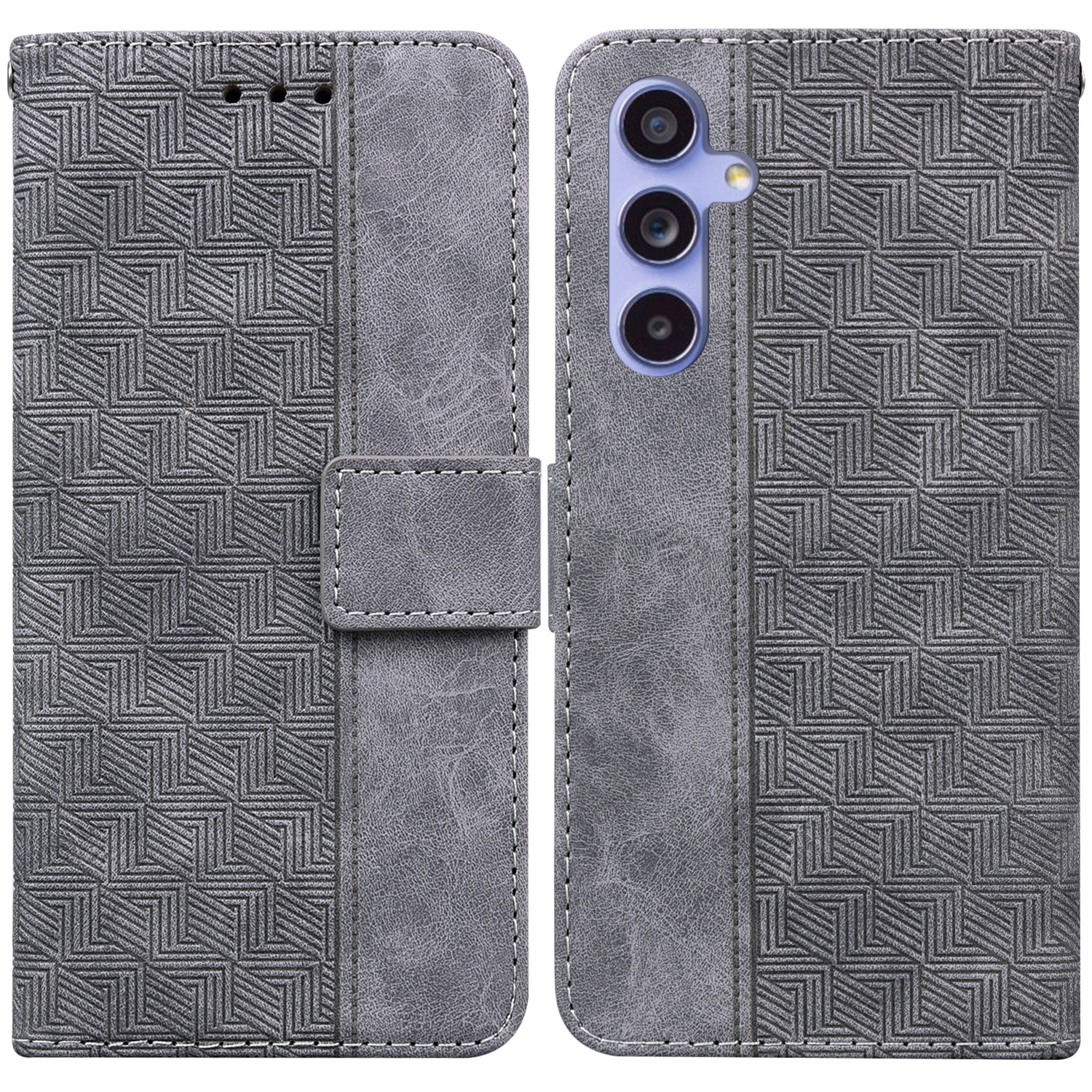 For Samsung Galaxy S23 FE 5G Geometric Embossed Leather Phone Case(Grey) For Samsung Galaxy S23 FE 5G Geometric Embossed Leather Phone Case(Grey)