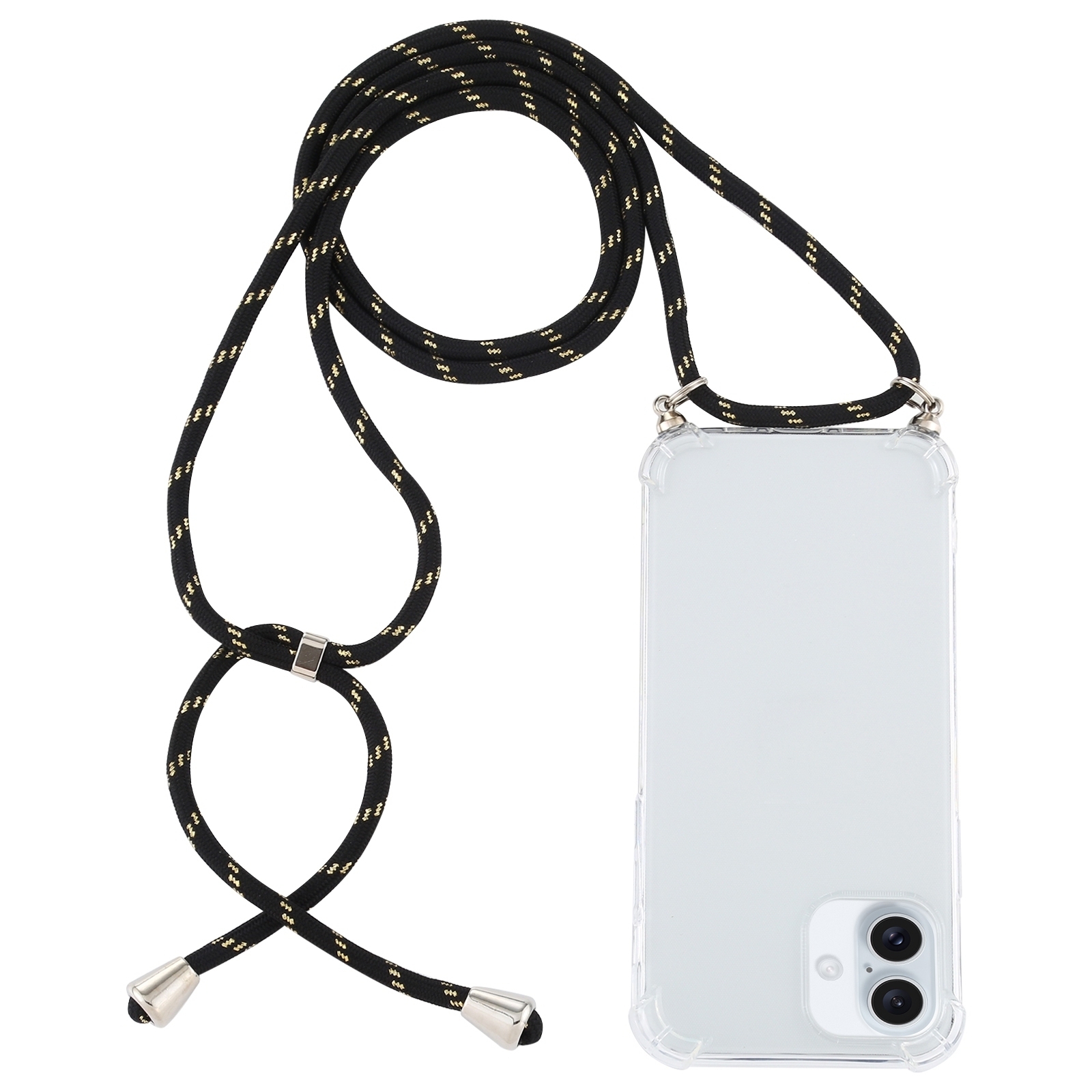 For iPhone 16 Plus Four-Corner Shockproof Transparent TPU Case with Lanyard(Black Gold) For iPhone 16 Plus Four-Corner Shockproof Transparent TPU Case with Lanyard(Black Gold)