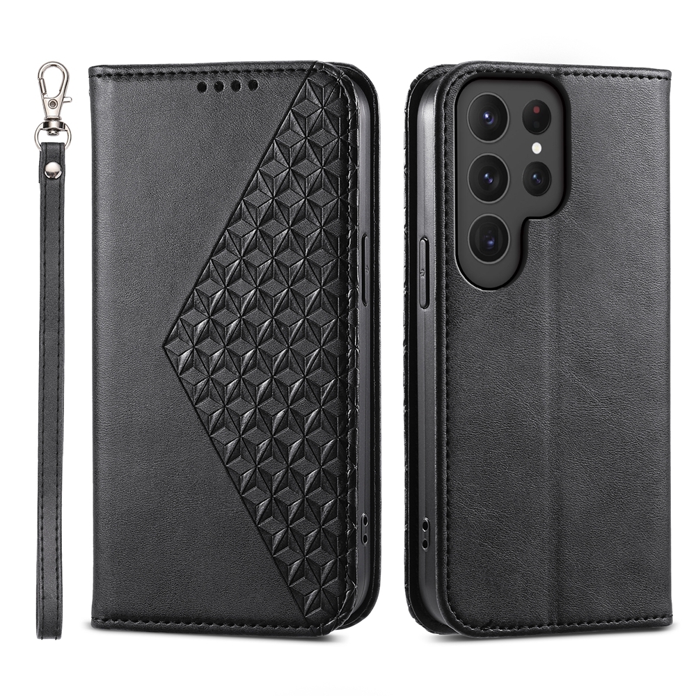 For Samsung Galaxy S24 Ultra 5G Cubic Grid Calf Texture Magnetic Leather Phone Case(Black) For Samsung Galaxy S24 Ultra 5G Cubic Grid Calf Texture Magnetic Leather Phone Case(Black)