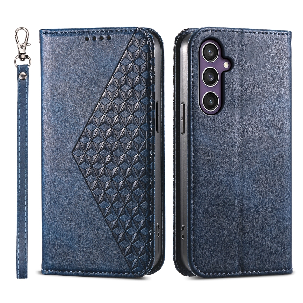 For Samsung Galaxy S24 5G Cubic Grid Calf Texture Magnetic Leather Phone Case(Blue) For Samsung Galaxy S24 5G Cubic Grid Calf Texture Magnetic Leather Phone Case(Blue)