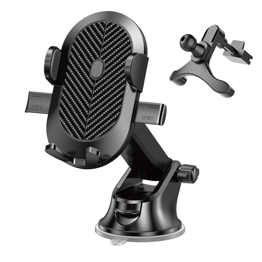 FLOVEME YXF233966 Carbon Fiber Texture One Click Lock Car Holder, Style:2 in 1(Black) FLOVEME YXF233966 Carbon Fiber Texture One Click Lock Car Holder, Style:2 in 1(Black)