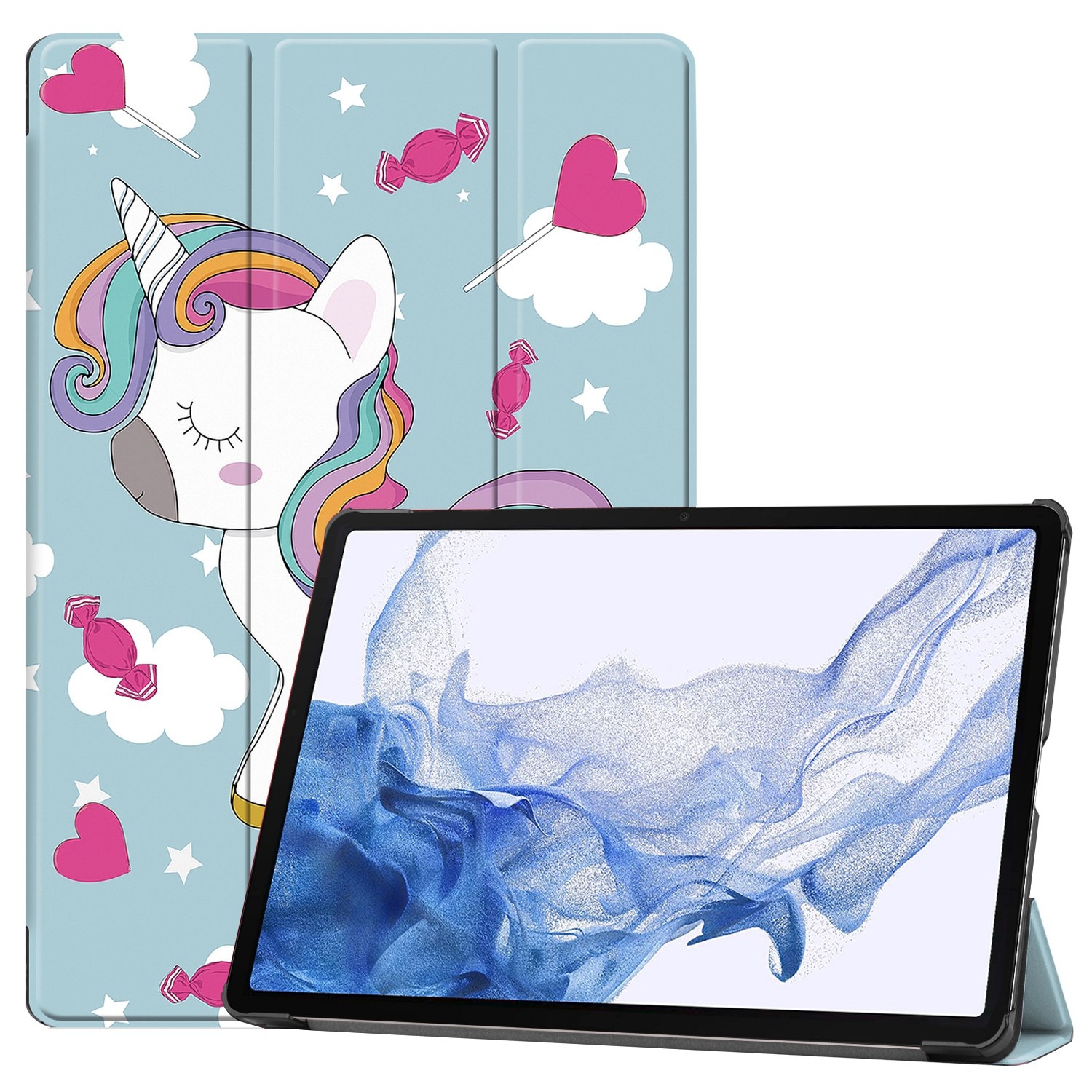 For Samsung Galaxy Tab S9 Custer Painted 3-Fold Holder Smart Leather Tablet Case(Unicorn) For Samsung Galaxy Tab S9 Custer Painted 3-Fold Holder Smart Leather Tablet Case(Unicorn)