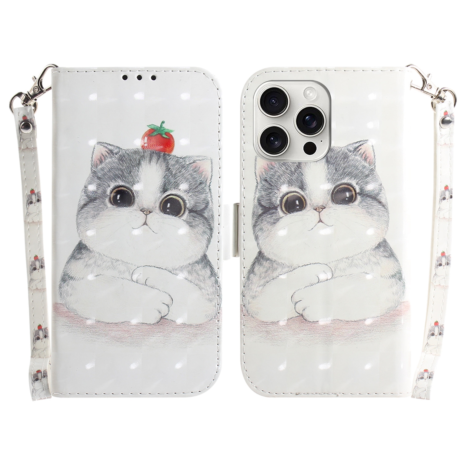 For iPhone 16 Pro Max 3D Colored Horizontal Flip Leather Phone Case(Cute Cat)