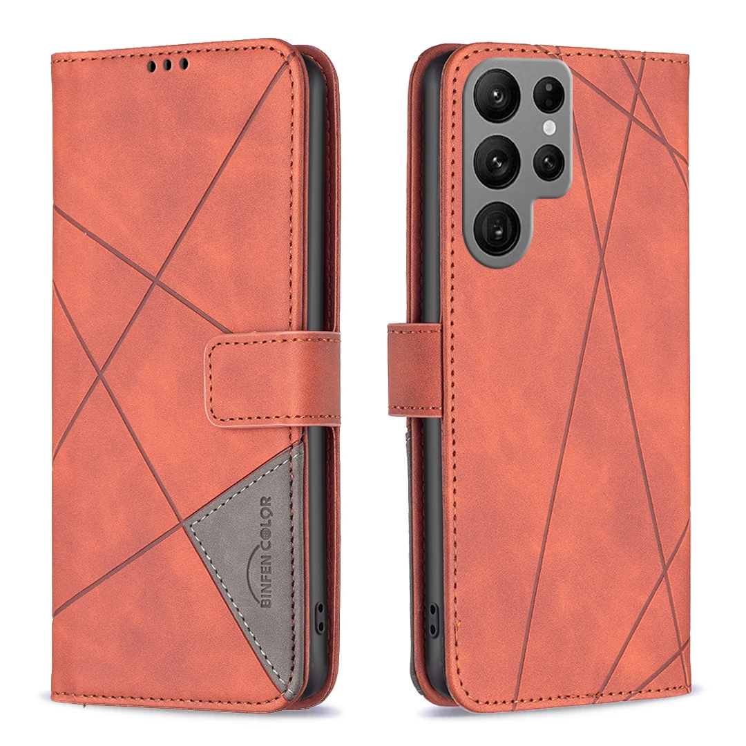 For Samsung Galaxy S24 Ultra 5G Magnetic Buckle Rhombus Texture Leather Phone Case(Brown) For Samsung Galaxy S24 Ultra 5G Magnetic Buckle Rhombus Texture Leather Phone Case(Brown)